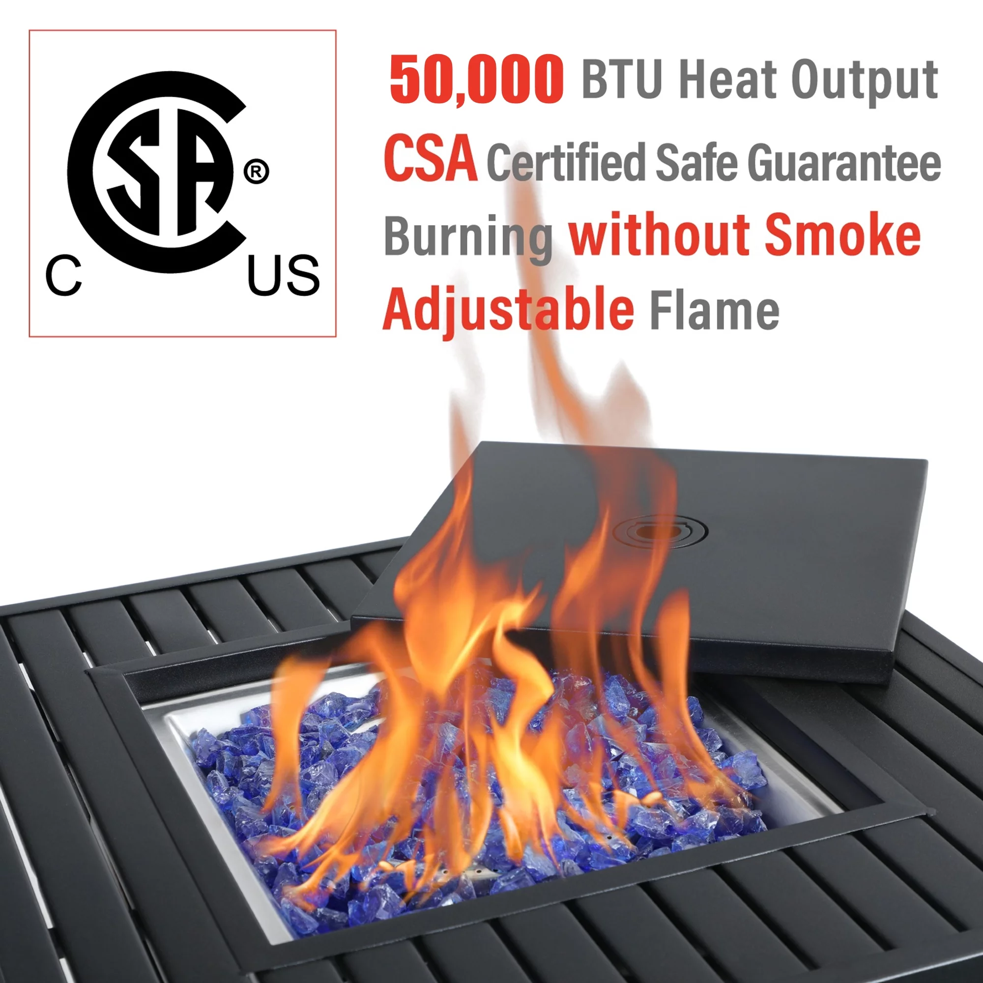 MF Studio 28'' Gas Fire Pit Table with 50,000 BTU Heat Output & Blue Fire Glass, Black - Womvr