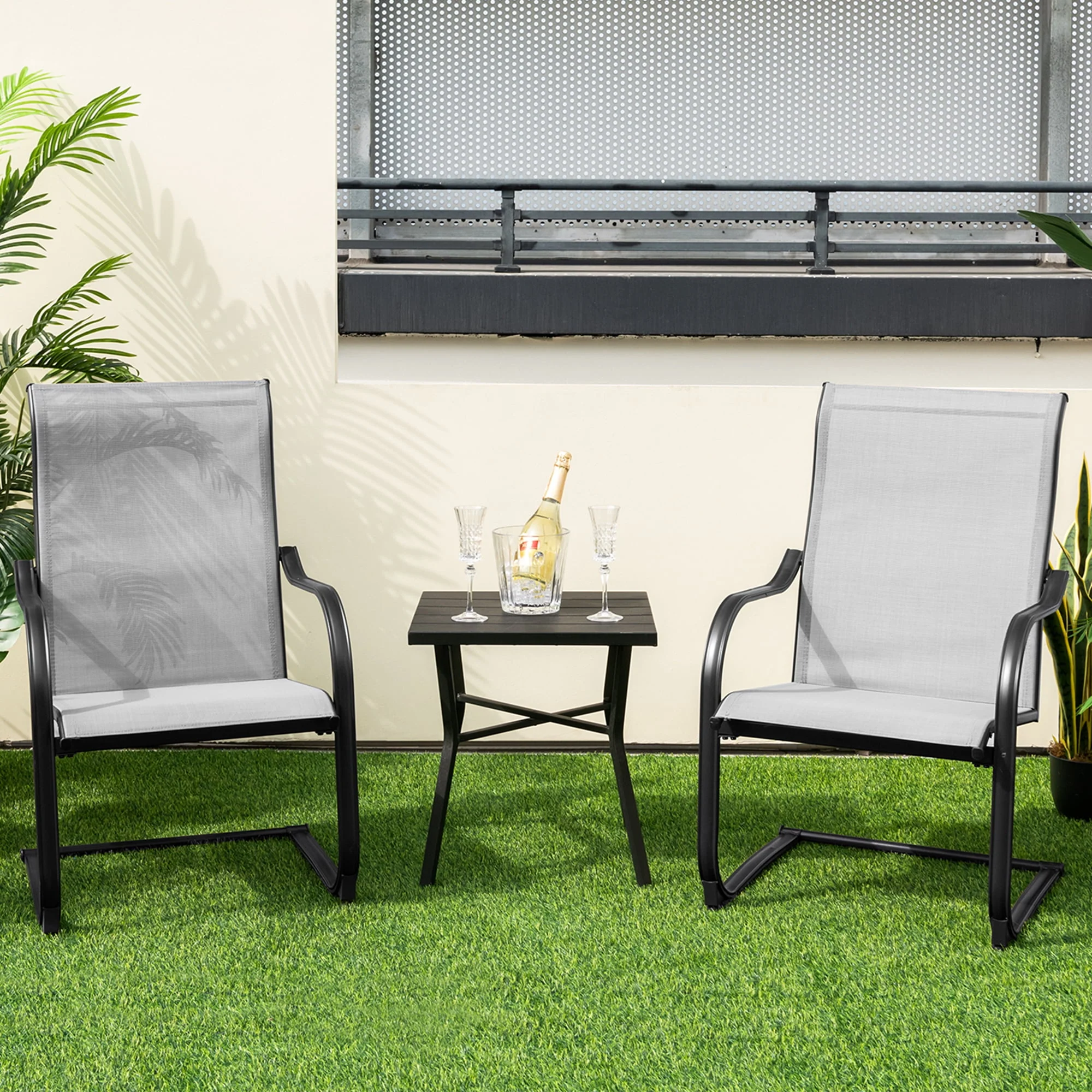 Costway 2pcs C-Spring Motion Patio Dining Chairs All Weather Heavy Duty Outdoor Black - Womvr