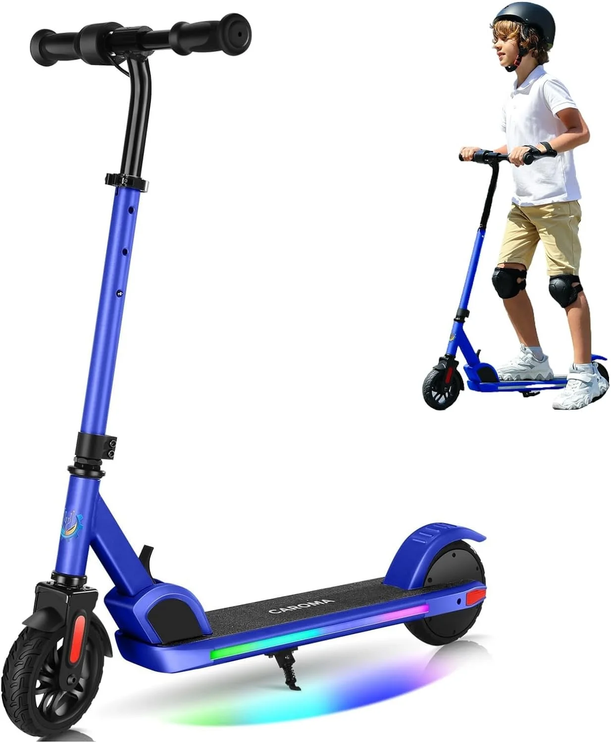 Caroma Kids Electric Scooter, 6+ Boys and Girls Safe Kick Scooter, Adjustable Speed and Handlebar - Womvr