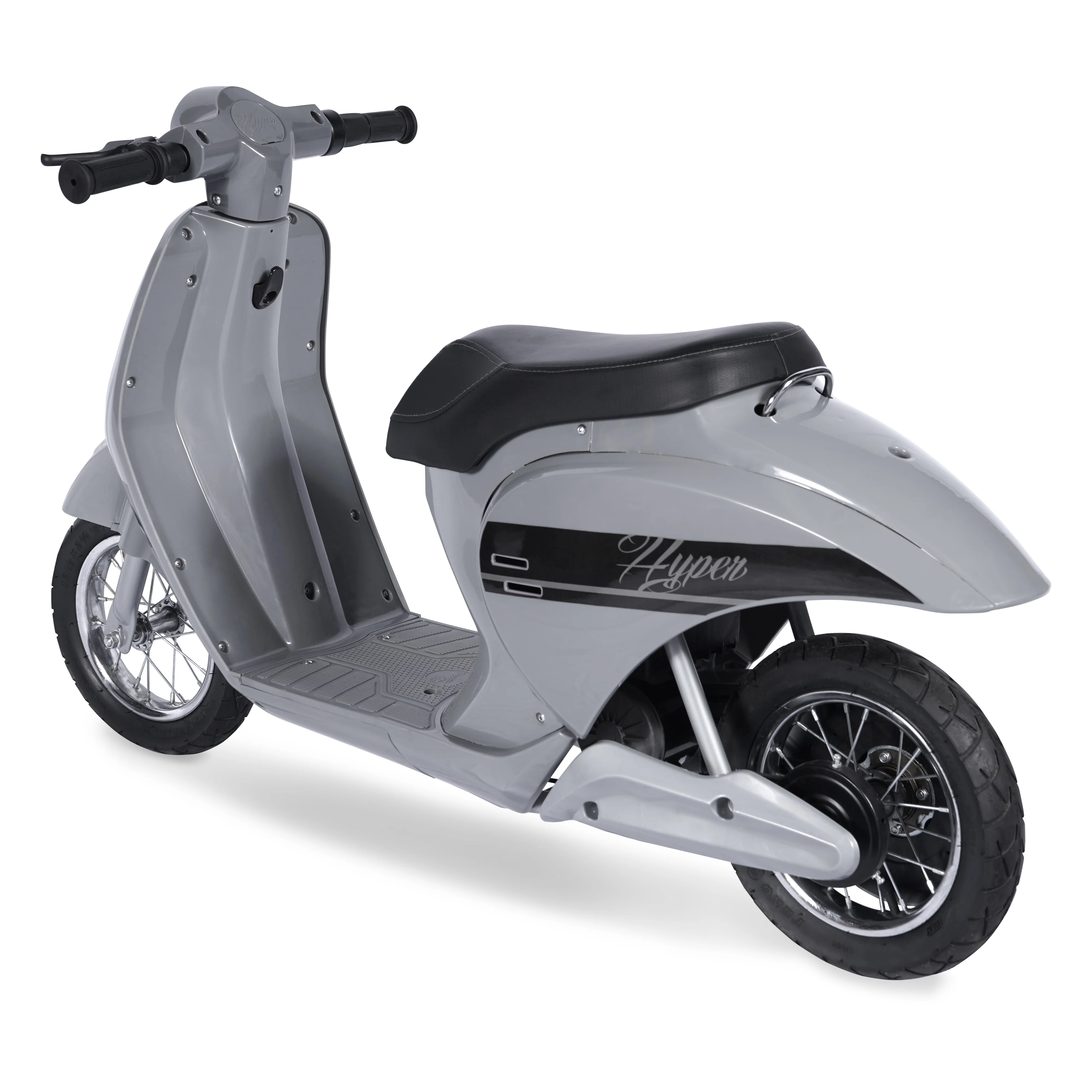 24 Volt Hyper Toys Retro Scooter, Silver, Battery Powered Electric Scooter with Easy Twist Throttle - Womvr