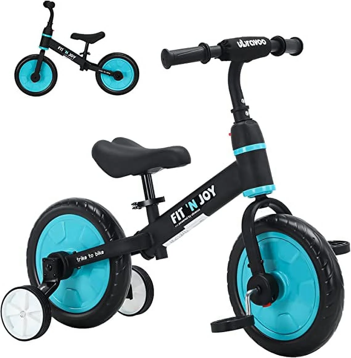 Ubravoo Fit 'n Joy Toddler Balance Bike,4-in-1 Starter Kids Training Bicycle,Rear Single Rod,Blue - Womvr