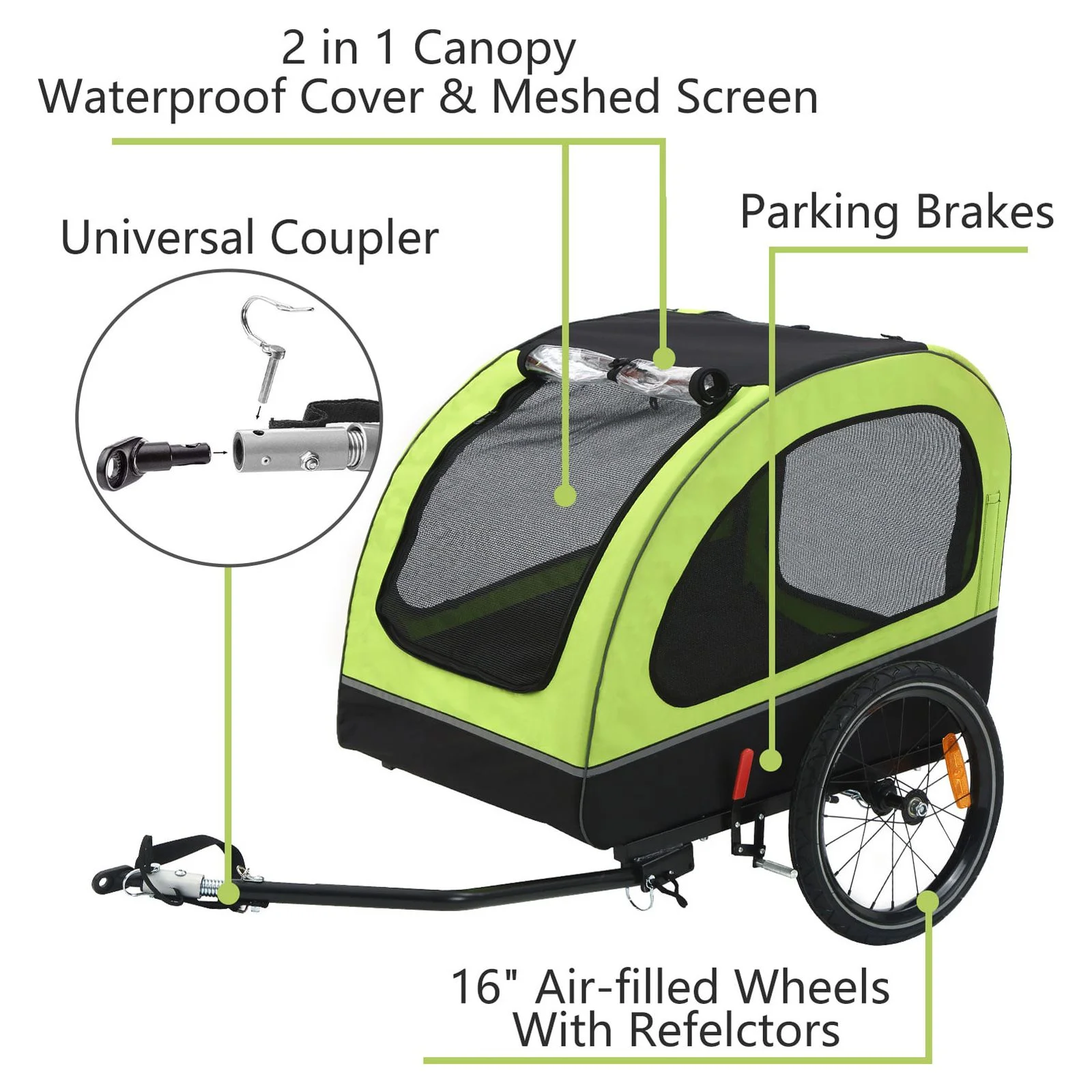 MOJAY Foldable Dog Bike Trailer with Rear Entrance for Small and Medium Pets Under 88 lbs, Outdoor Bike Trailer, Green - Womvr
