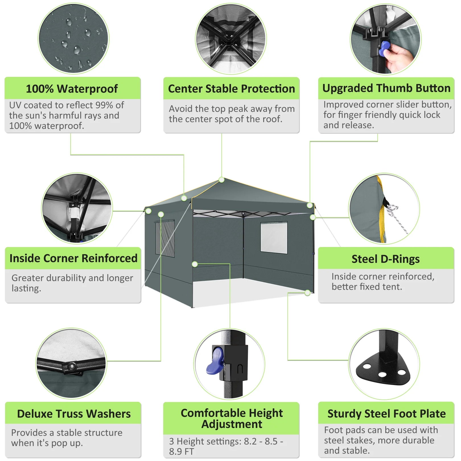 SANOPY 10' x 10' Pop up Canopy, UV and Rain Resistant Canopy Shelter with 4 Removable Sidewalls and Sandbags, Outdoor Canopy with Carry Bag for Grass, Beach and Camping - Womvr