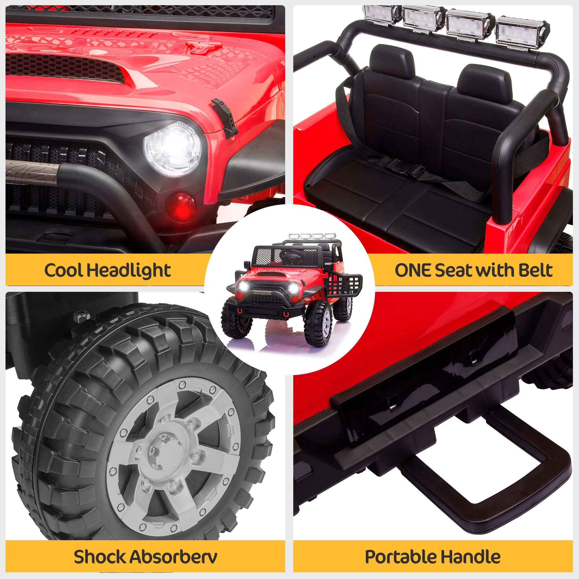 2 Seater Kids Ride on Truck with Remote Control, Music, 12V Children Electric Jeep Car - Womvr