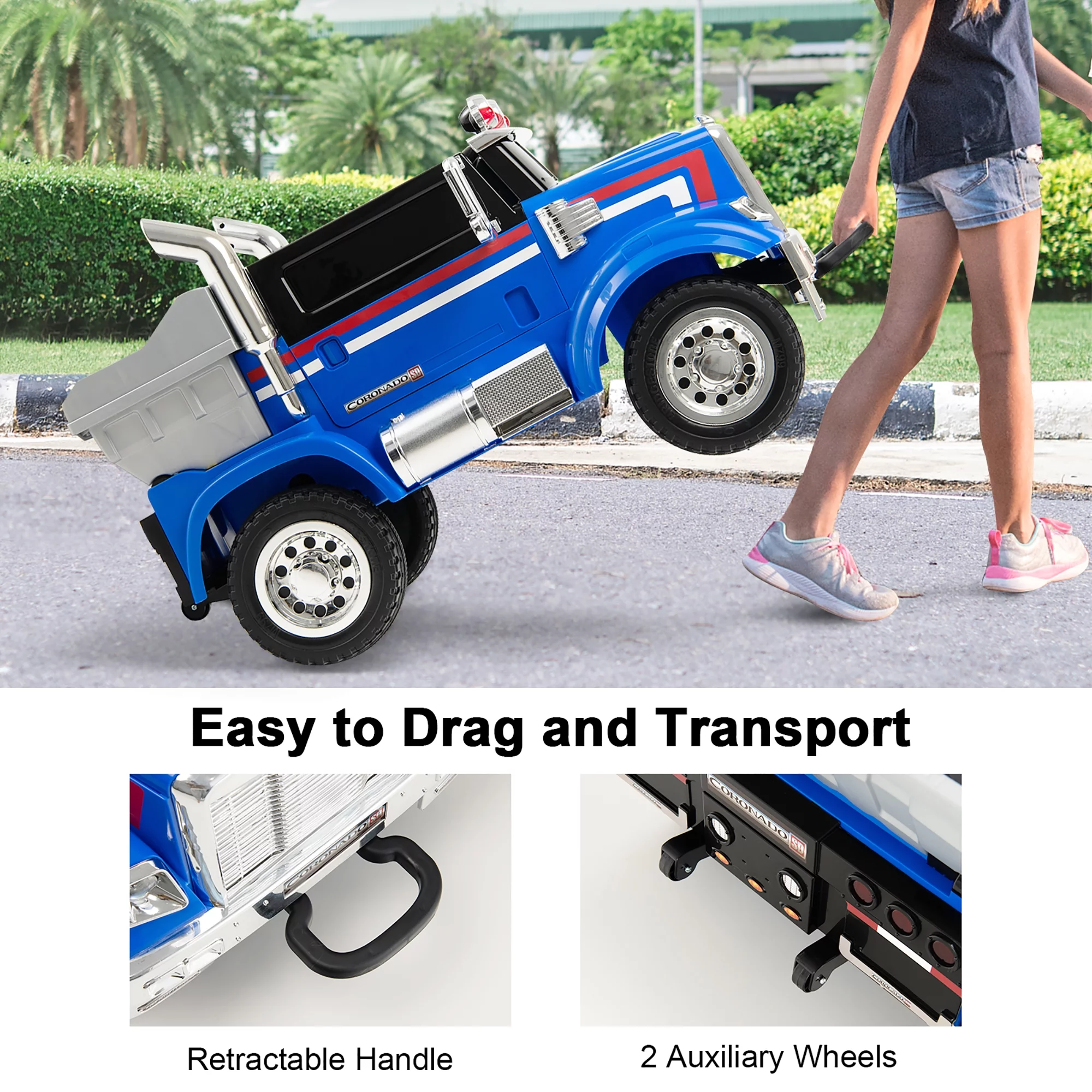 Costway 12V Licensed Freightliner Kids Ride On Truck Car RC w/ Dump Box & Lights Red - Womvr