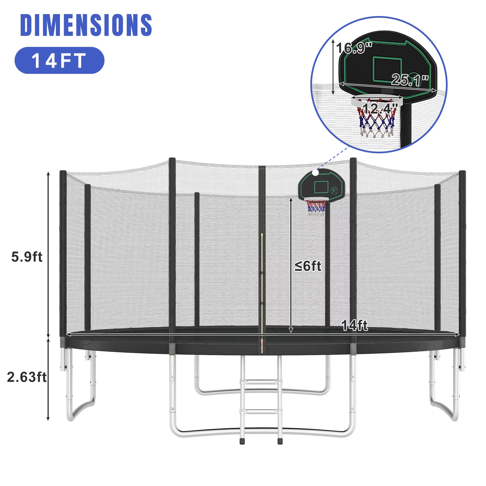 EUROCO 1500LB 16FT Trampoline for Adults and Kids,  Trampoline with Enclosure ,Ladder,Basketball Hoop,Heavy Duty Recreational Trampoline Capacity for 9-10 Kids - Womvr