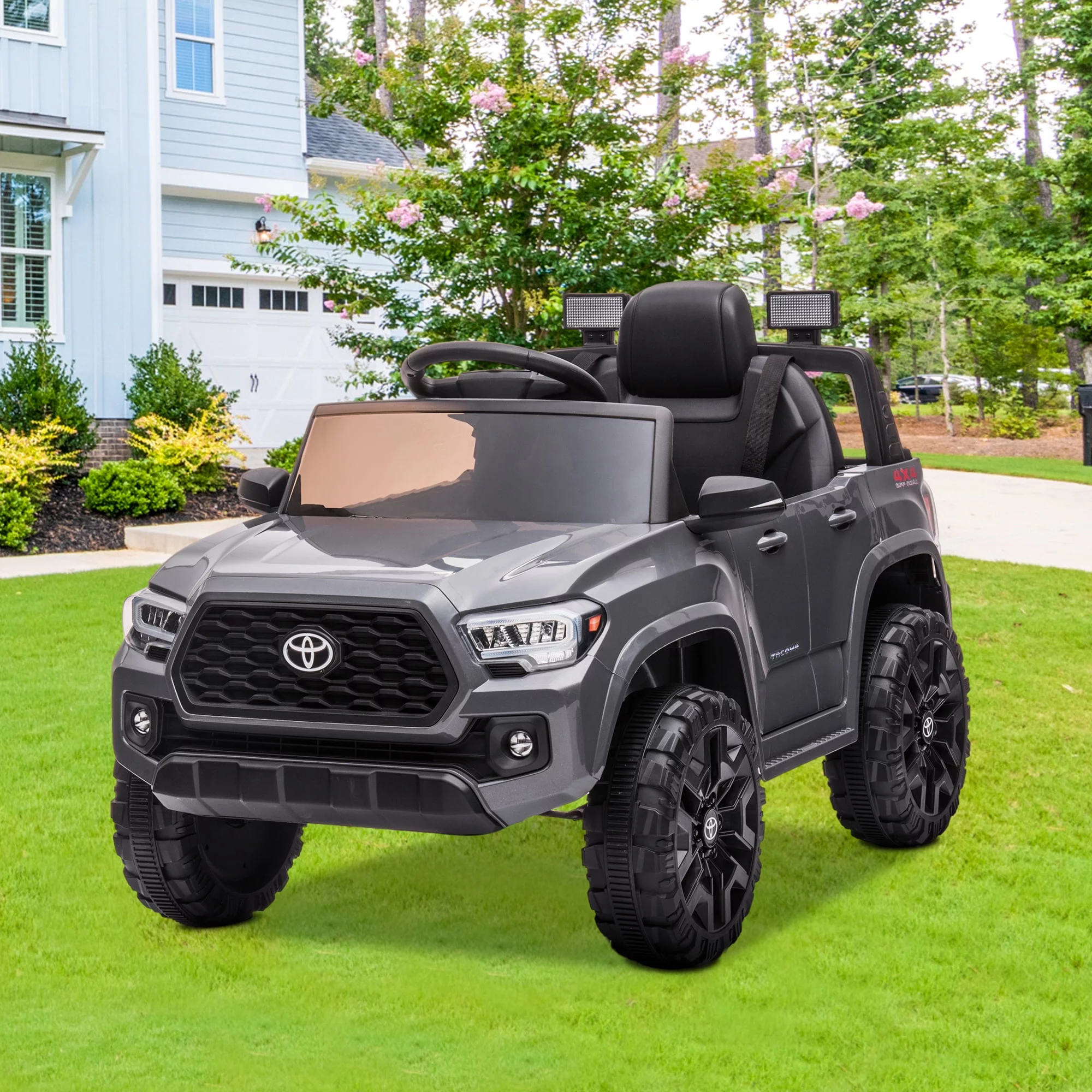 Licensed Toyota Tacoma Electric Ride on Vehicle for Kids, 12V Powered Ride on Car Toys with Remote Control, LED Lights, MP3 Player, Gray - Womvr