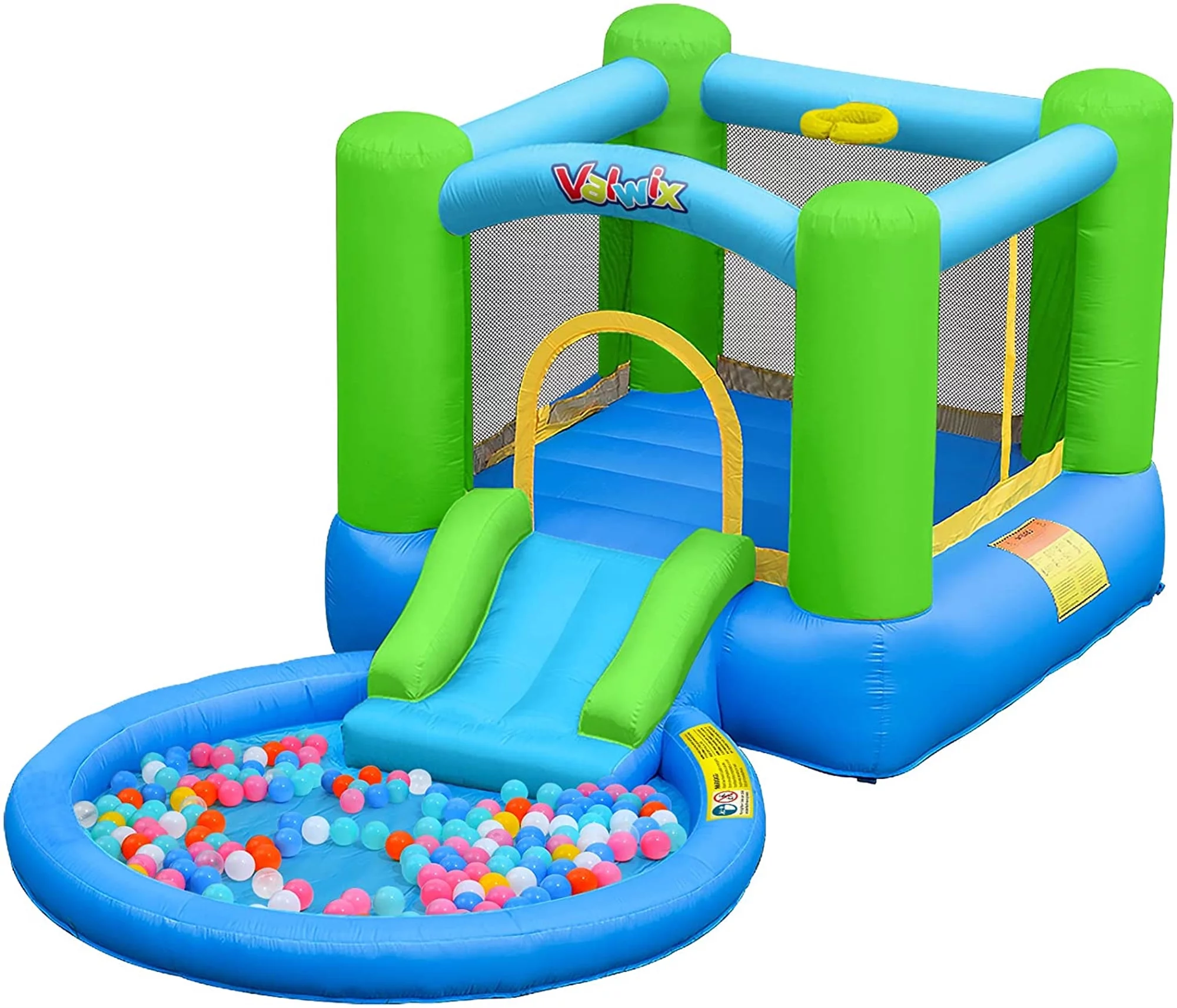 Valwix Inflatable Bounce House with Blower, Bouncy Castle w/ Waterslide & Pool for Wet Dry Combo, Bouncer w/ Repair Kits, Fun Bounce Area with Basketball Hoop - Womvr