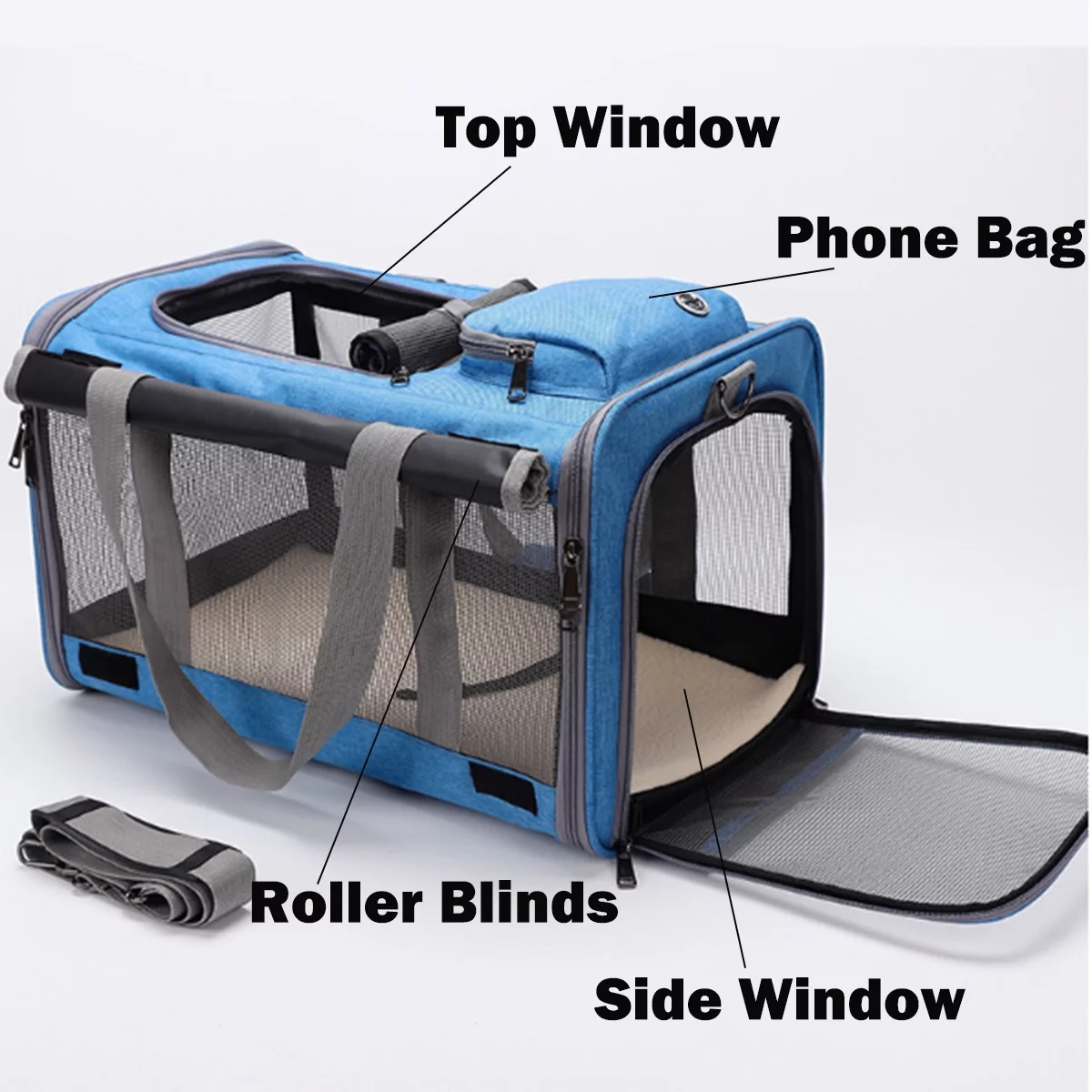 Cat Carrier, Soft Sided Cat Carriers for Large Small Medium Dogs Cats Under 25lbs, Foldable Pet Travel Carrier with a Bowl/Washable Pad, TSA Airline Approved, Blue - Womvr