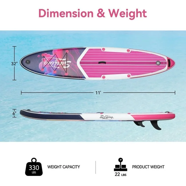 FULLWATT 11Ft Inflatable Stand up Paddleboard SUP with Kayak Seat Repair Kit Pump 6.5''T Blue - Womvr