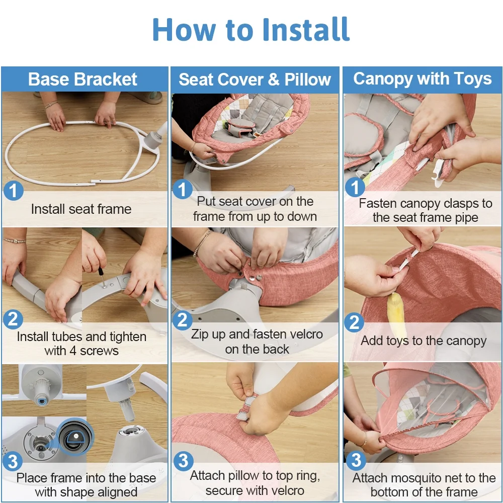 Electric Baby Swing, Bioby Infant Swing Chair Rocker with Remote Control, 5 Swing Speeds, Seat Belt, Bluetooth Music, Grey - Womvr