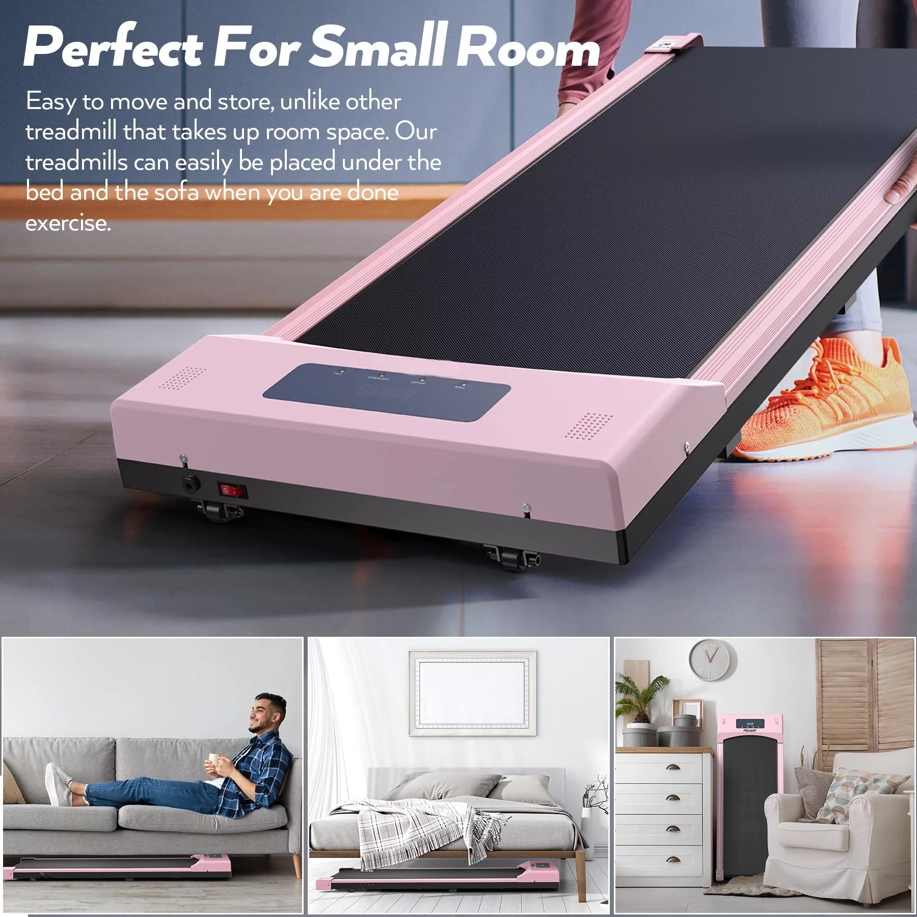 Under Desk Treadmill Portable with Remote Control, LED Dispaly Exercise Treadmill for Home, Walking Pad Electric Treadmills Quiet for Home Office, White - Womvr