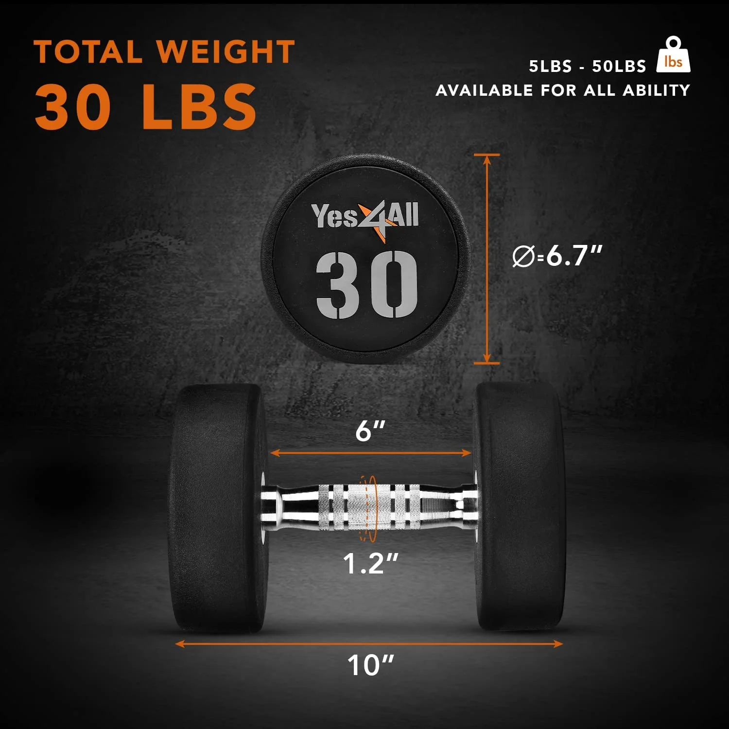 Yes4All 45 lbs Premium heavy weight Urethane Dumbbell, Single - Womvr