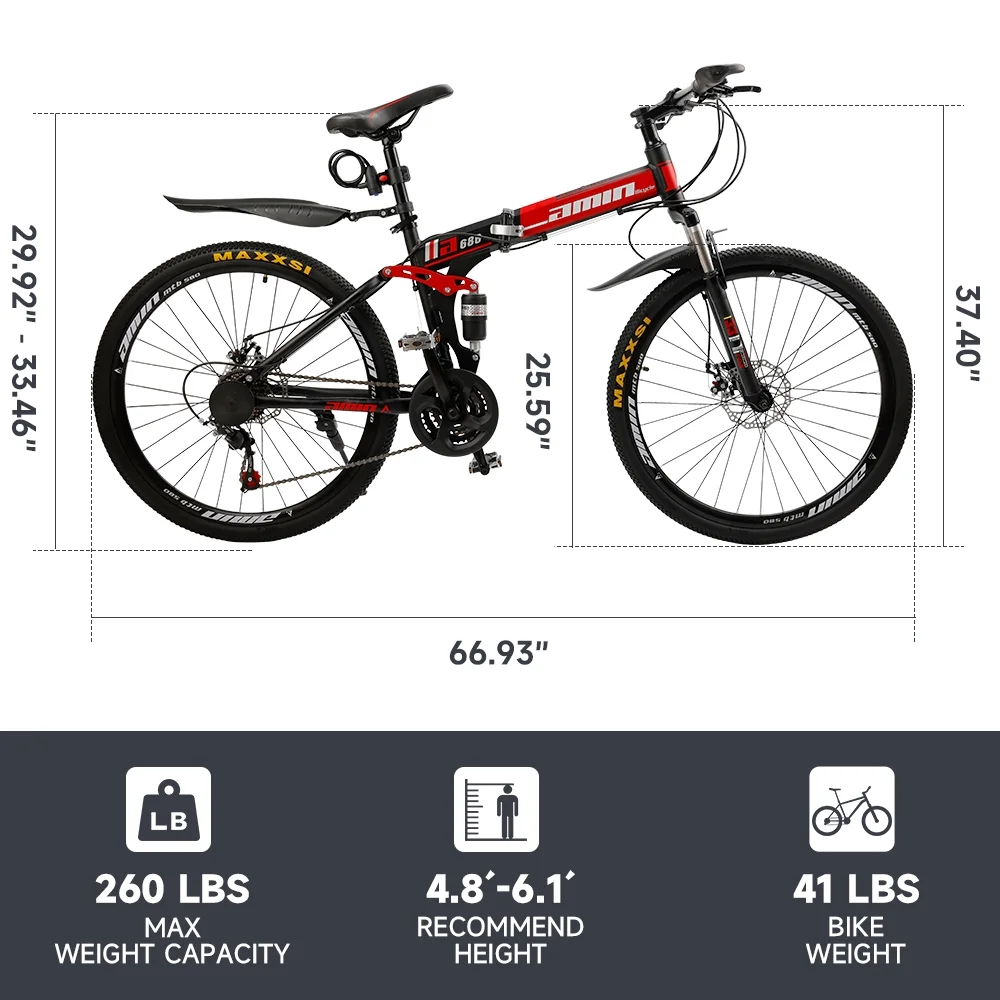 ARTUDATECH Full Suspension Mens Mountain Bike, Shimano 21 Speed, 26 Inch Wheel, Dual Disc Brake Bike for Men Womens Adult Bicycle - Womvr