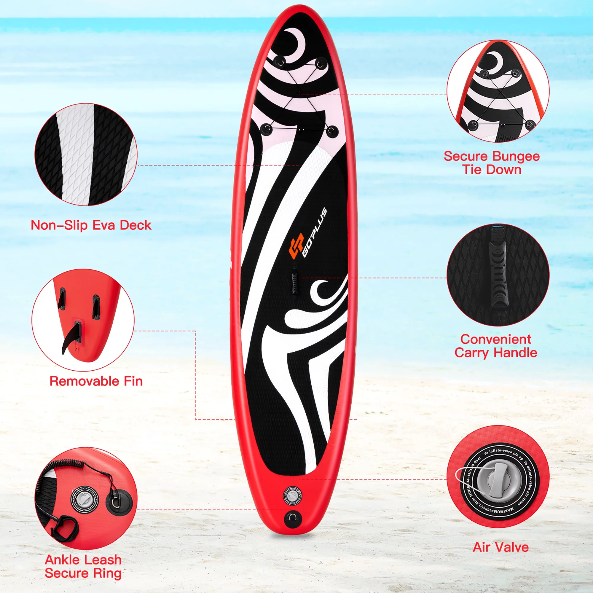 Goplus 11' Inflatable Stand Up Paddle Board Surfboard W/Bag Aluminum Paddle Pump Red - Womvr
