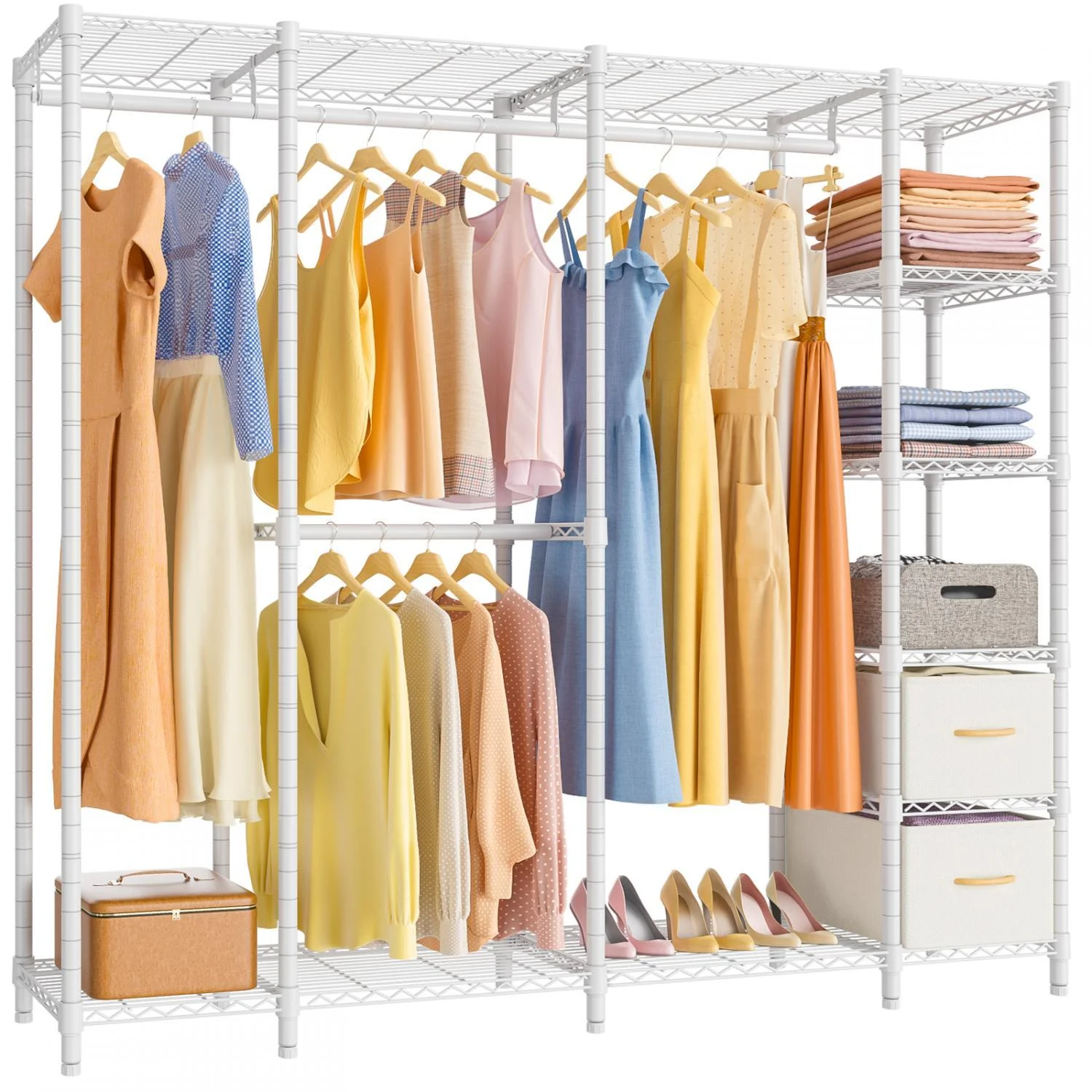 VIPEK V40S i1 Wire Garment Rack Heavy Duty Clothes Rack Metal Clothing Rack with Shelves. Freestanding Portable Wardrobe Closet Rack for Hanging Clothes. Max Load 1000LBS. White - Womvr