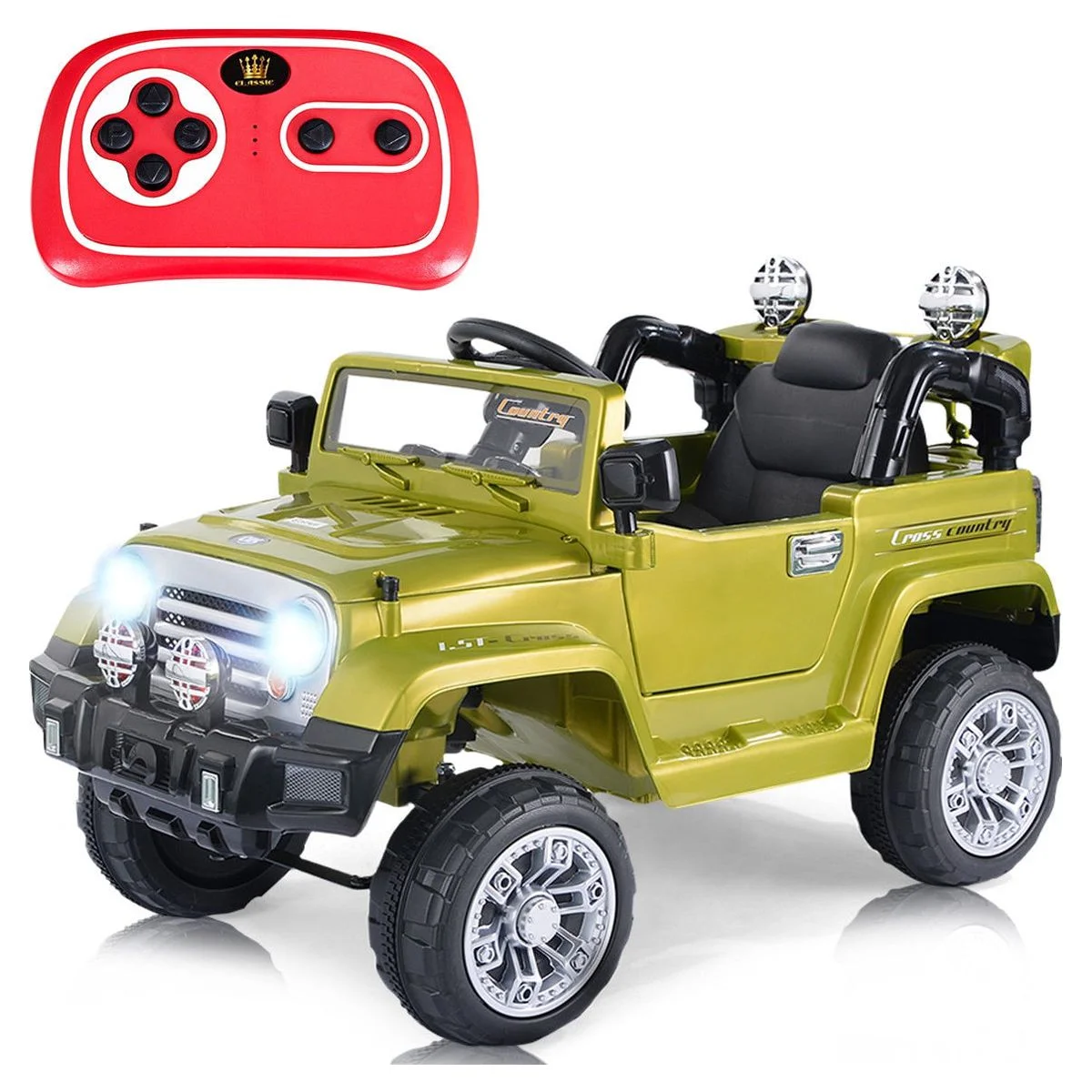 Costway 12V MP3 Kids Ride On Truck  Car RC Remote Control with LED Lights Music Green - Womvr