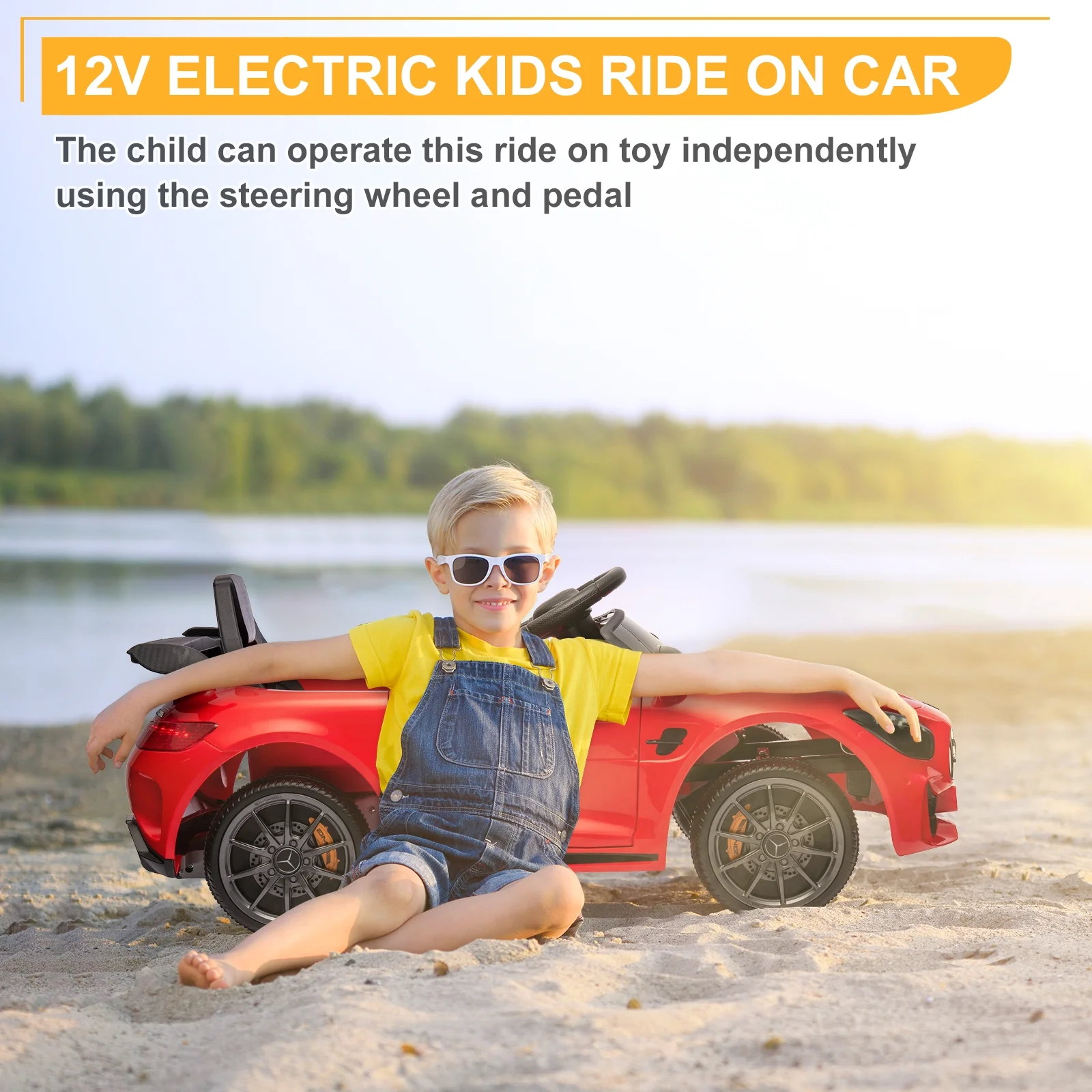 12V Ride on Car for Girls and Boys Licensed Mercedes Benz Electric Vehicle, MP3, Bluetooth, Ride On Toy for 3-5 Years Old, Red - Womvr