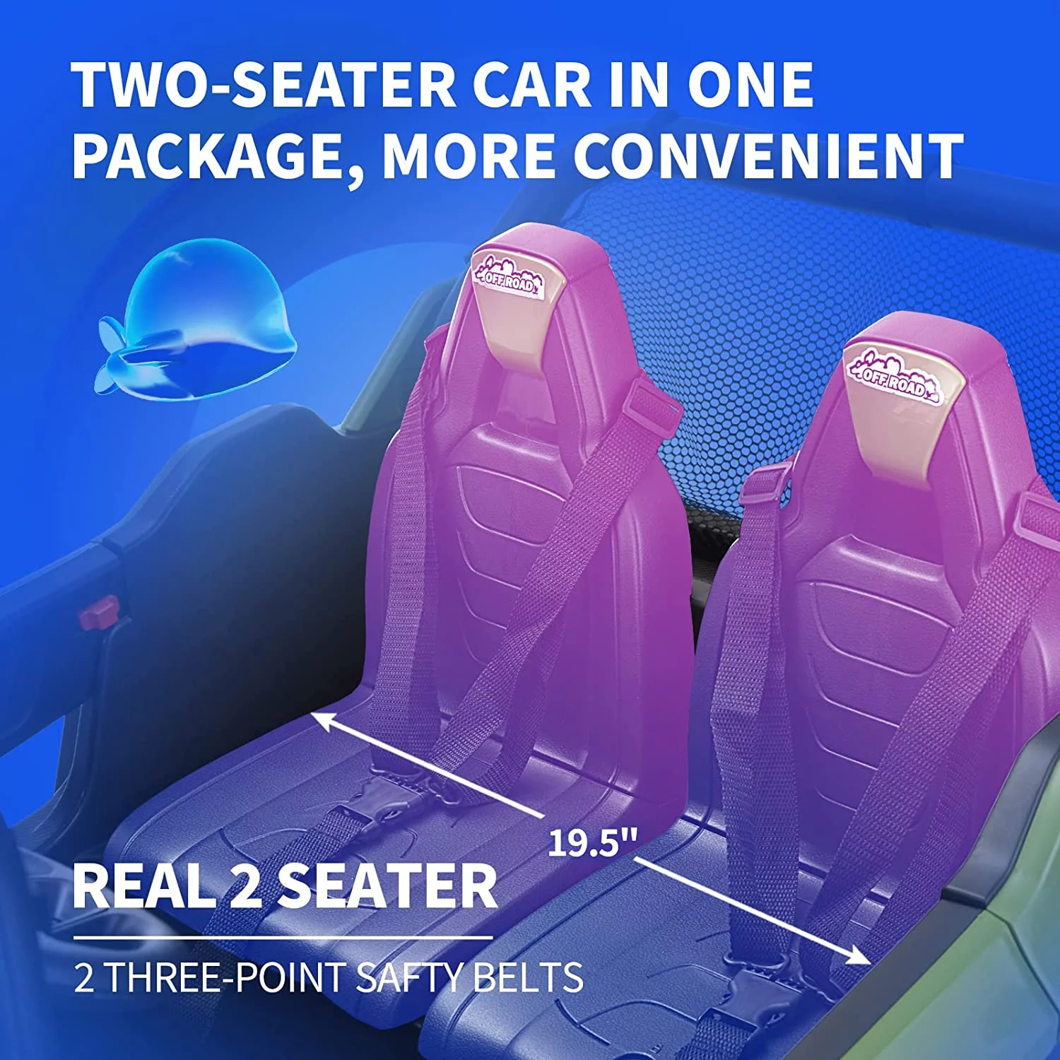 Joywhale 24V 2 Seater Kids Ride on UTV Car Powerful Electric Vehicle, with Big Battery, 4x75W Strong Motor, Remote Control, Suspension, Deep Sea Blue - Womvr