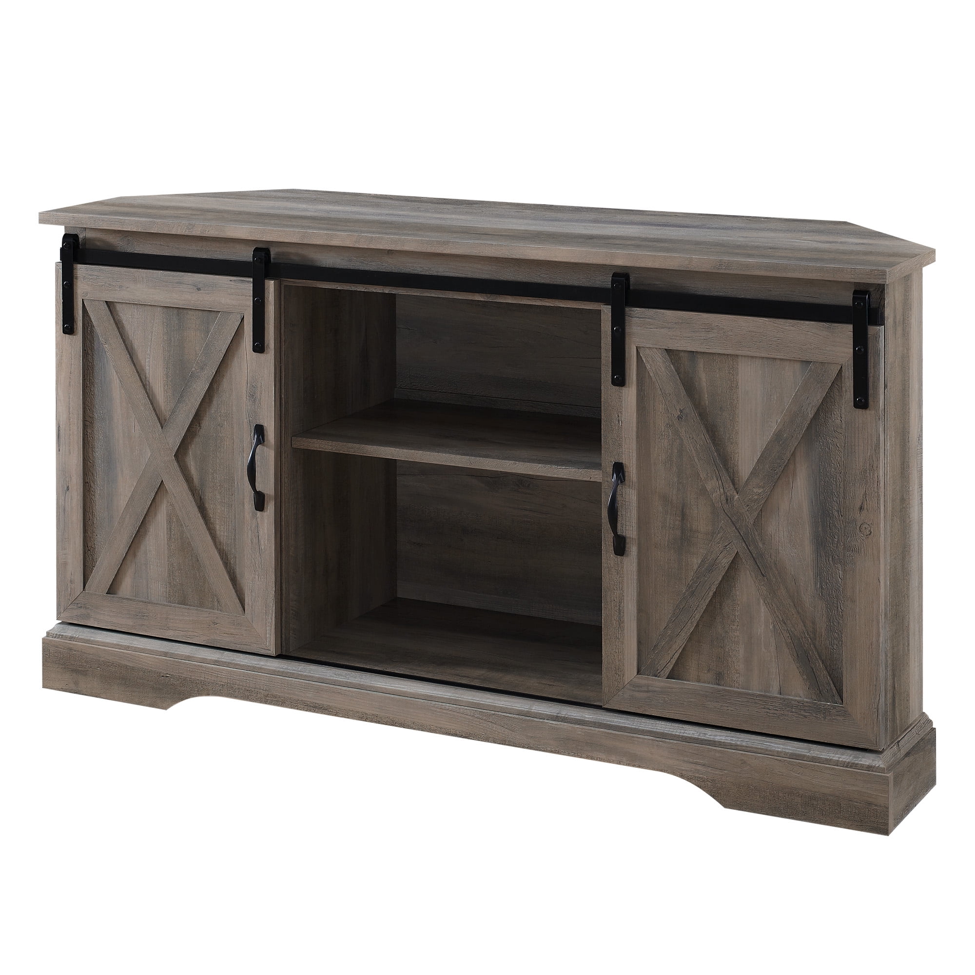 Walker Edison Modern Farmhouse Sliding Door Corner TV Stand, White Oak - Womvr