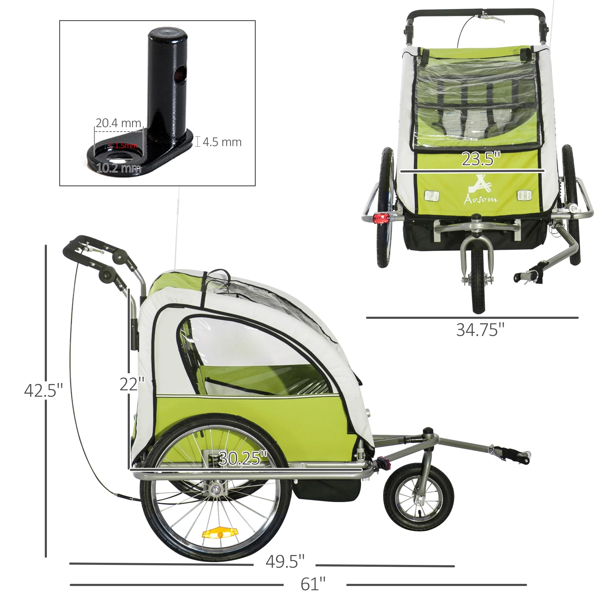 Aosom 2-in-1 Double Child Two-Wheel Bicycle Cargo Trailer with 2 Safety Harnesses, Green - Womvr