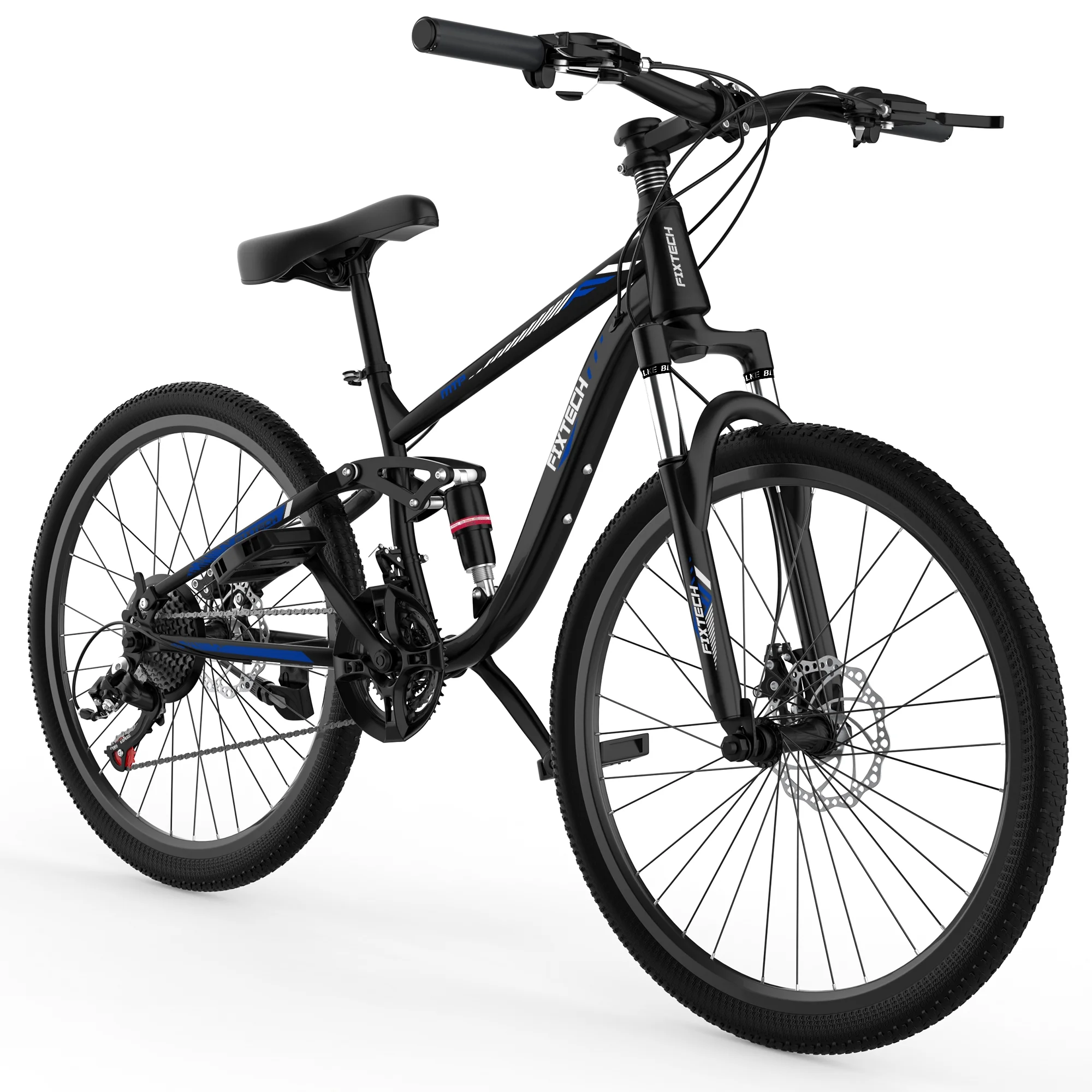 Fixtech 26-inch Mountain Bike with Full Suspension Frame, 21 Speed, Black/Blue - Womvr