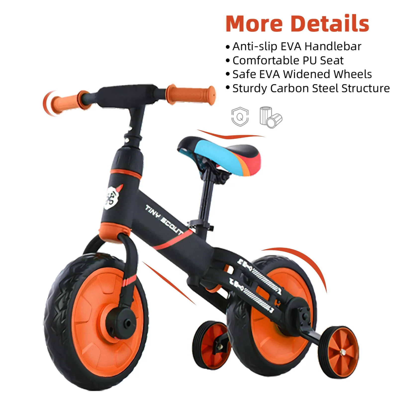 Ubravoo 4-in-1 Tiny Scout Balance Bike for Kids from 3 4 5 Years, Rear Double Rod,Blue - Womvr
