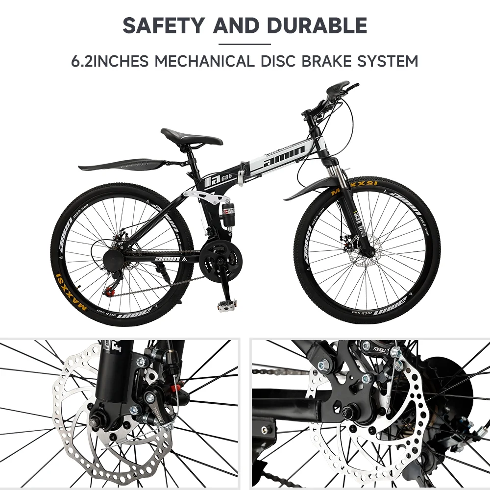 ARTUDATECH Full Suspension Mens Mountain Bike, Shimano 21 Speed, 26 Inch Wheel, Dual Disc Brake Bike for Men Womens Adult Bicycle - Womvr