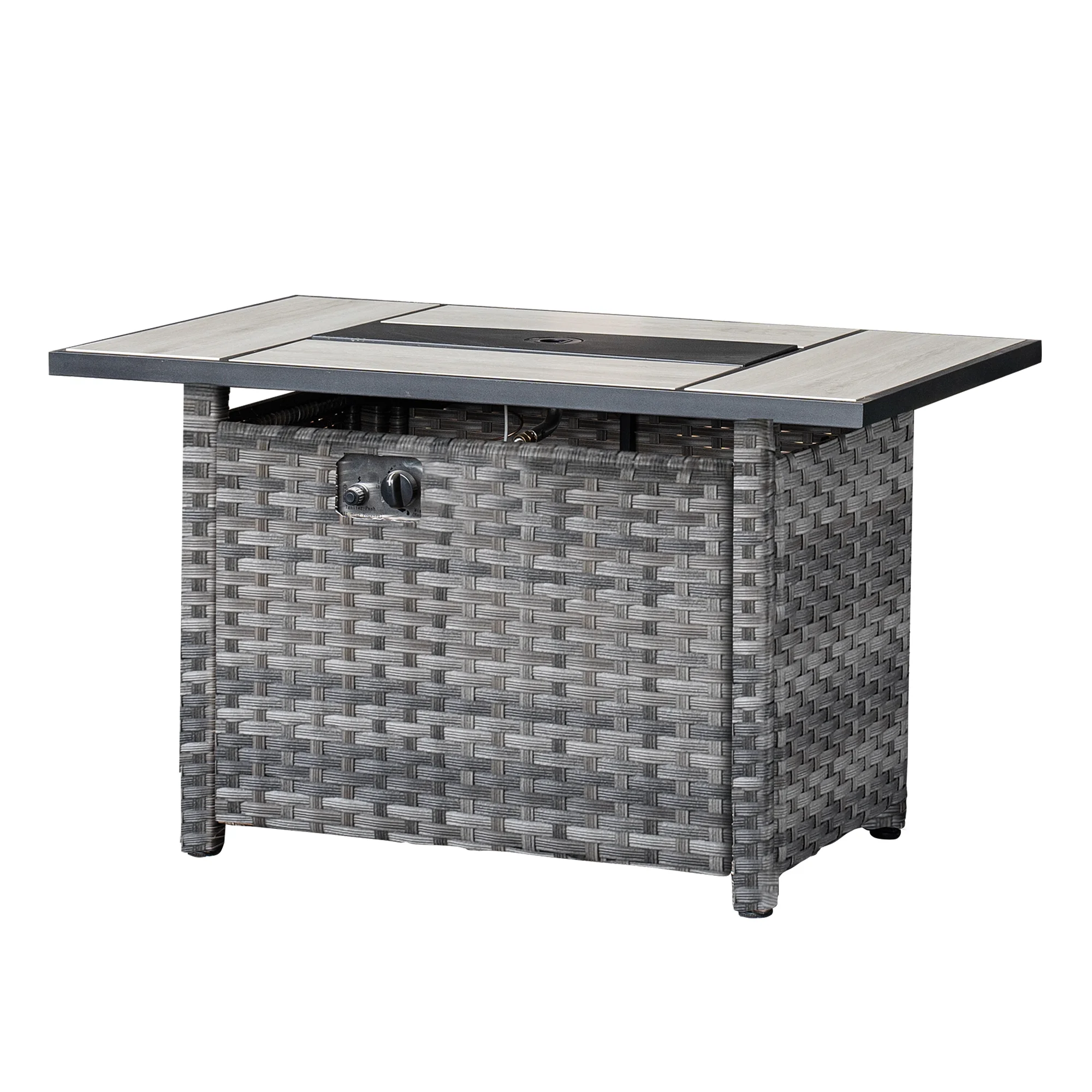 Ovios Outdoor Wicker Propane Fire Pit Table 42-Inch 50,000 BTU Flame Gas Fire Pits for Patio with Waterproof Cover & Lid Rectangle - Womvr