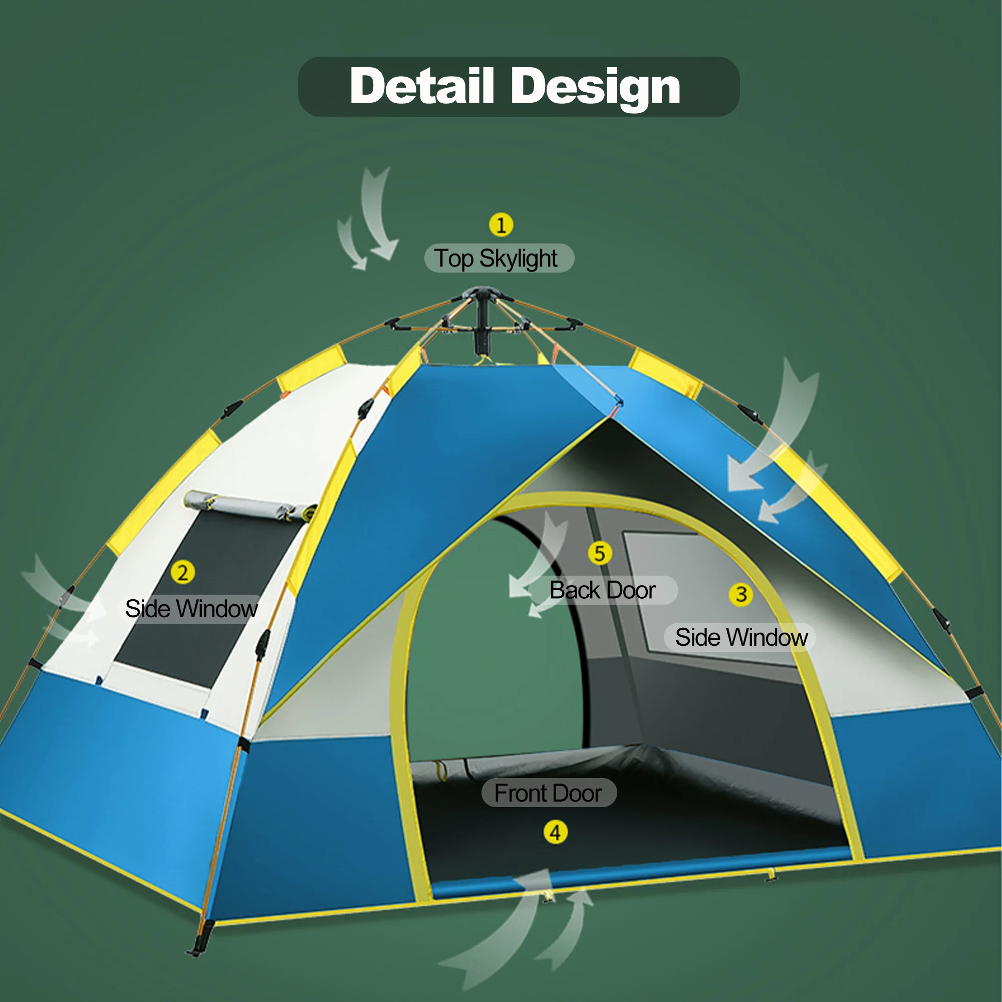 Camping Tent, 4-Person Instant Pop Up Tent with Moisture Proof Mat, Lightweight, Easy Set Up, Foldable, Waterproof, Windproof - Womvr