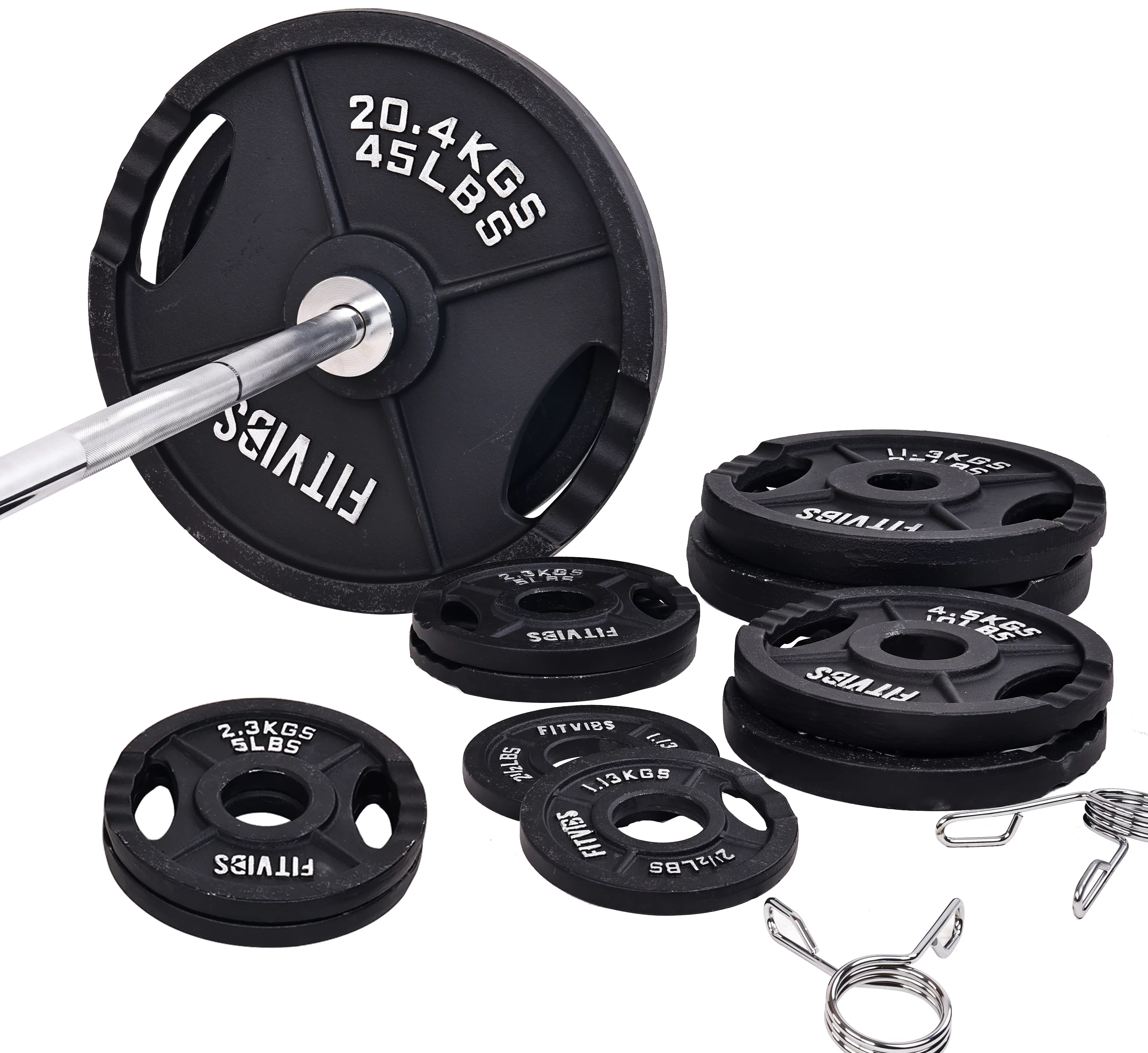 BalanceFrom Cast Iron Olympic Weight Including 7FT Olympic Barbell and Clips, 300-Pound Set (255 Pounds Plates + 45 Pounds Barbell), Multiple Packages - Womvr