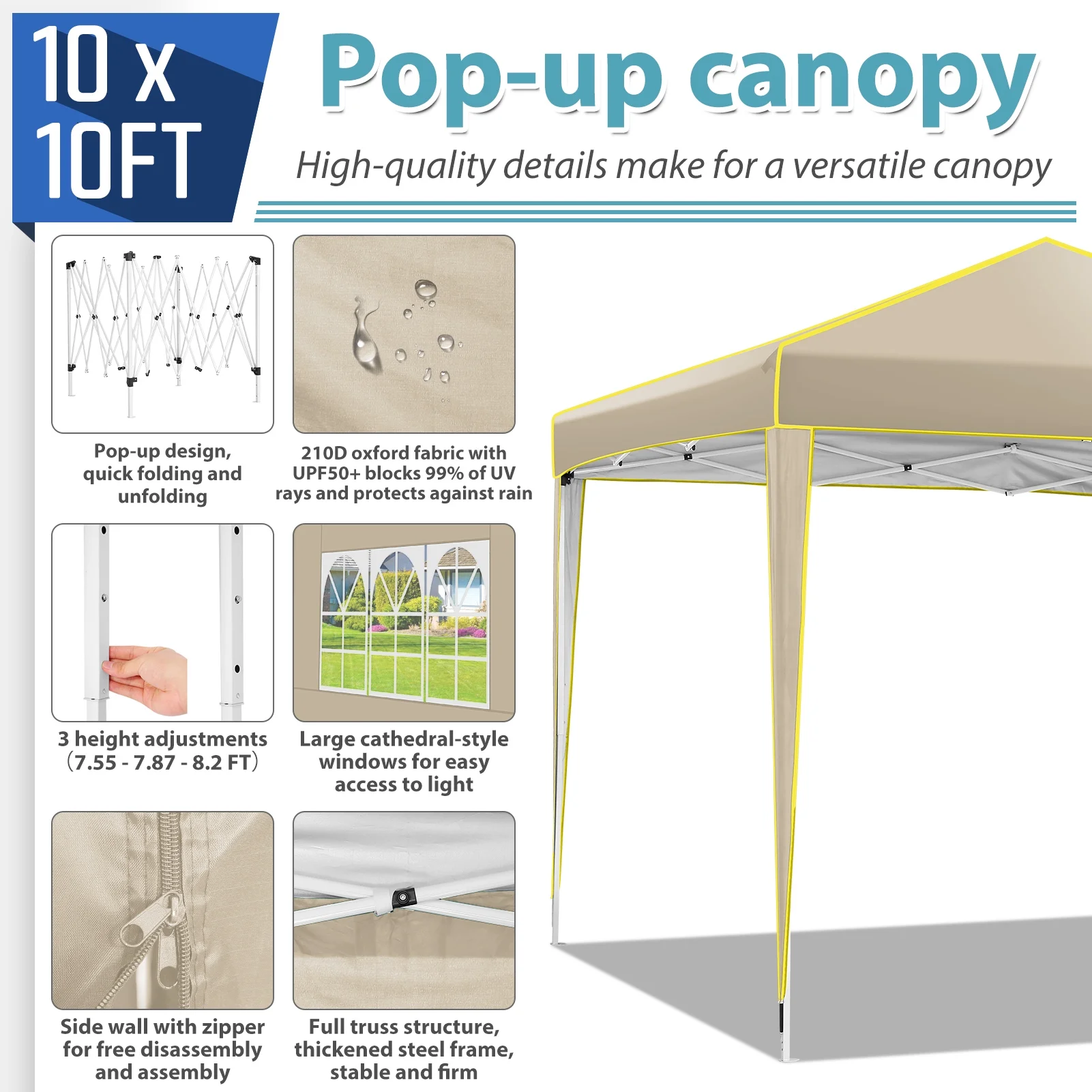 SANOPY 10' x 10' Pop up Canopy, UV and Rain Resistant Canopy Shelter with 4 Removable Sidewalls and Sandbags, Outdoor Canopy with Carry Bag for Grass, Beach and Camping - Womvr
