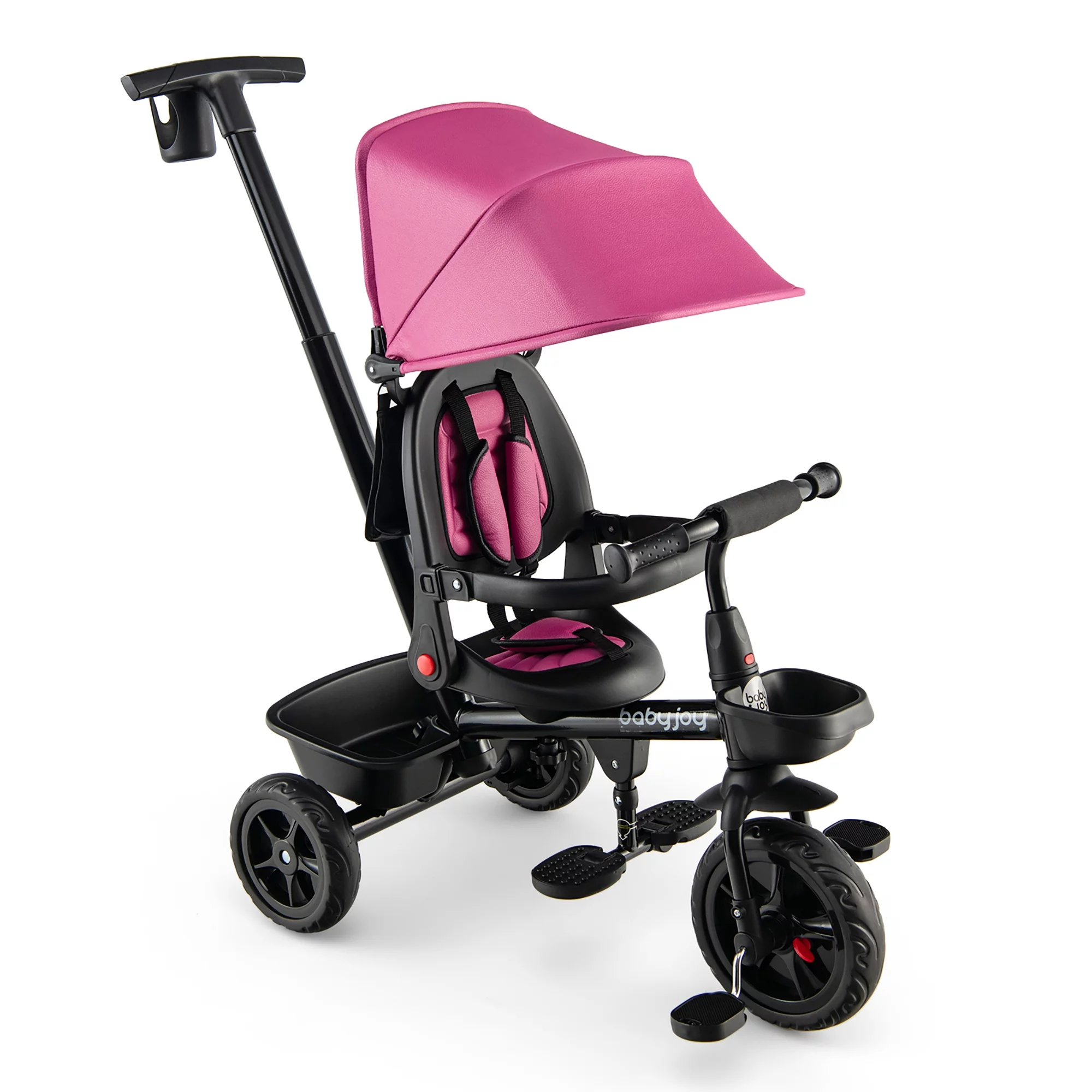 Babyjoy 4-in-1 Toddler Tricycle Reversible Baby Trike W/ Height Adjustable Push Handle - Womvr