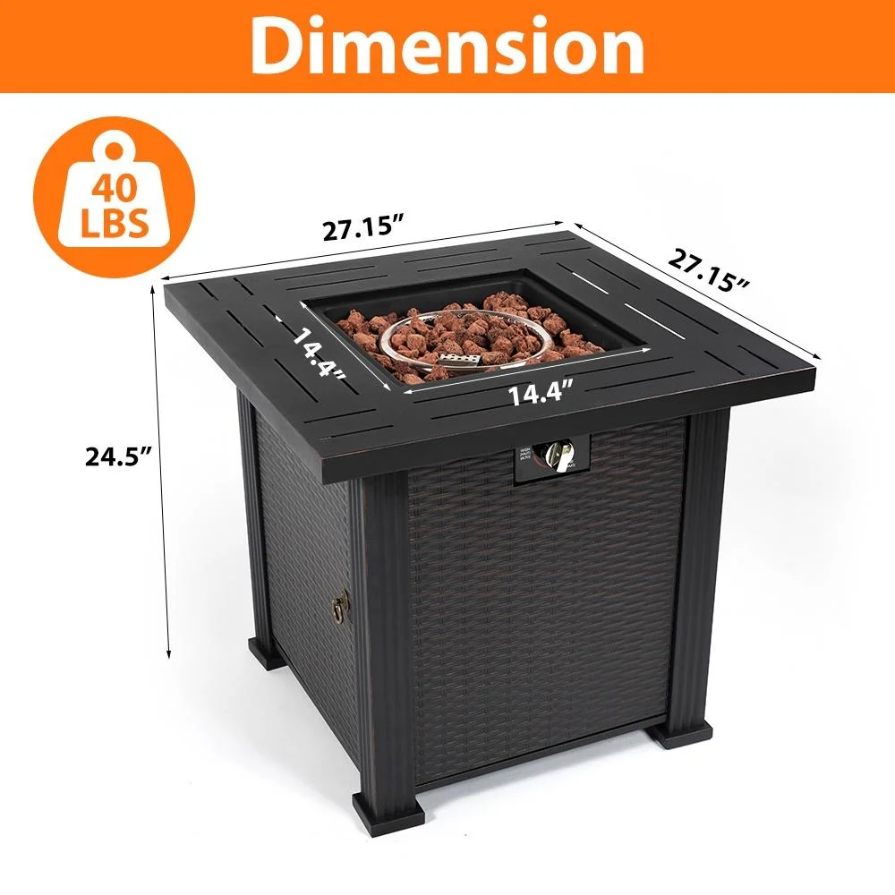 2-in-1 Propane Fire Pit Table, Outdoor Table with Fire Pit, 28