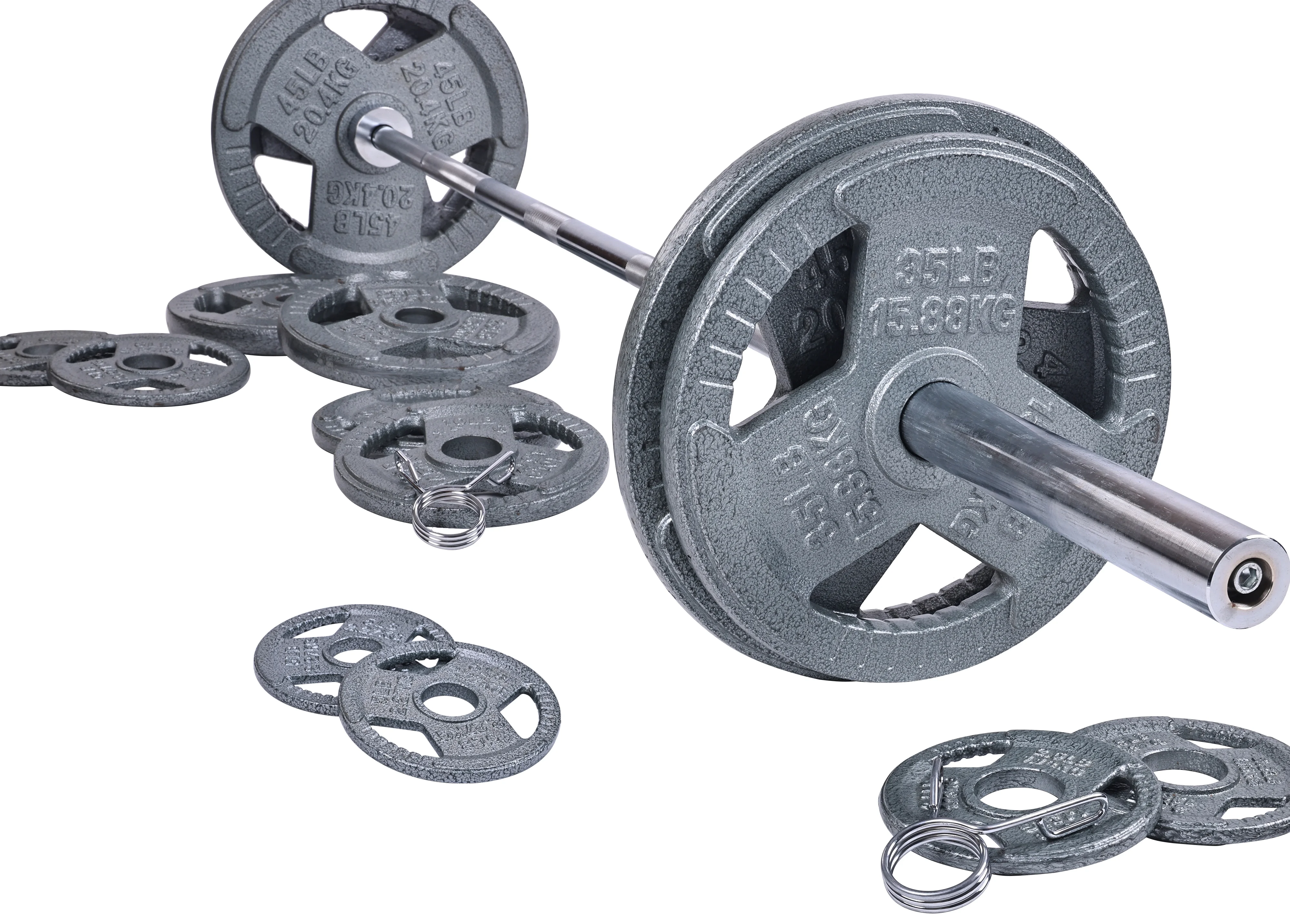 BalanceFrom Cast Iron Olympic Weight Including 7FT Olympic Barbell and Clips, 300-Pound Set (255 Pounds Plates + 45 Pounds Barbell), Multiple Packages - Womvr