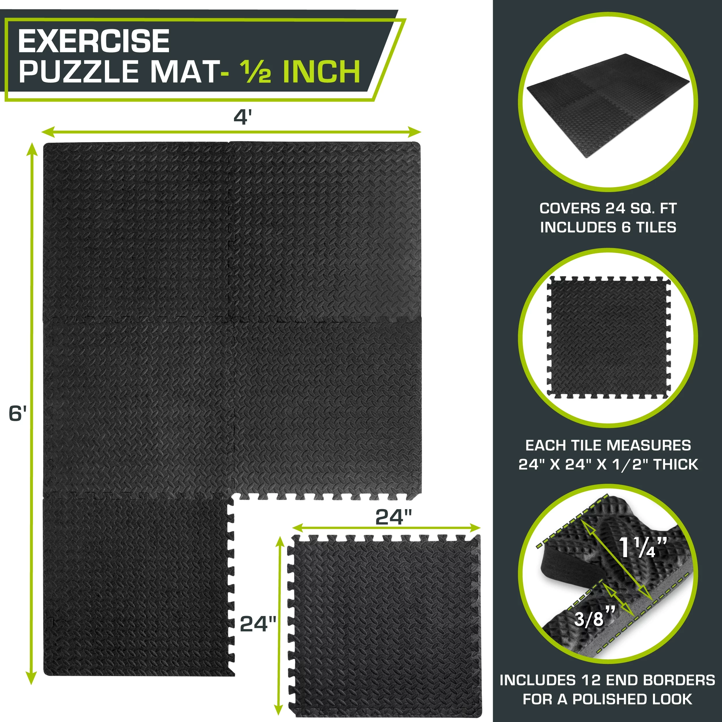 ProsourceFit Puzzle Exercise Mat, 1/2