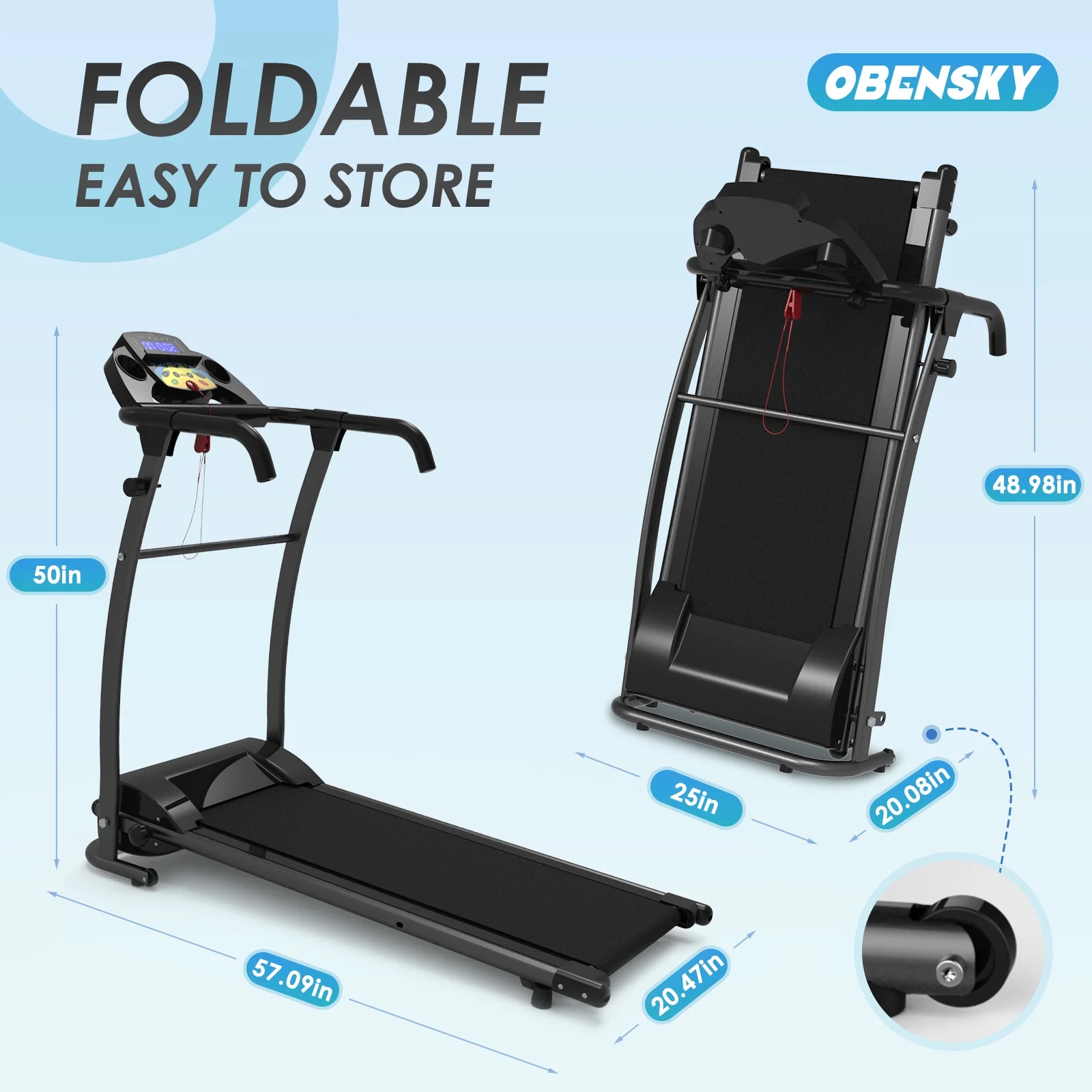 OBENSKY 1000W Portable Foldable Treadmill, Running Jogging Quiet Fitness Machine/Black - Womvr