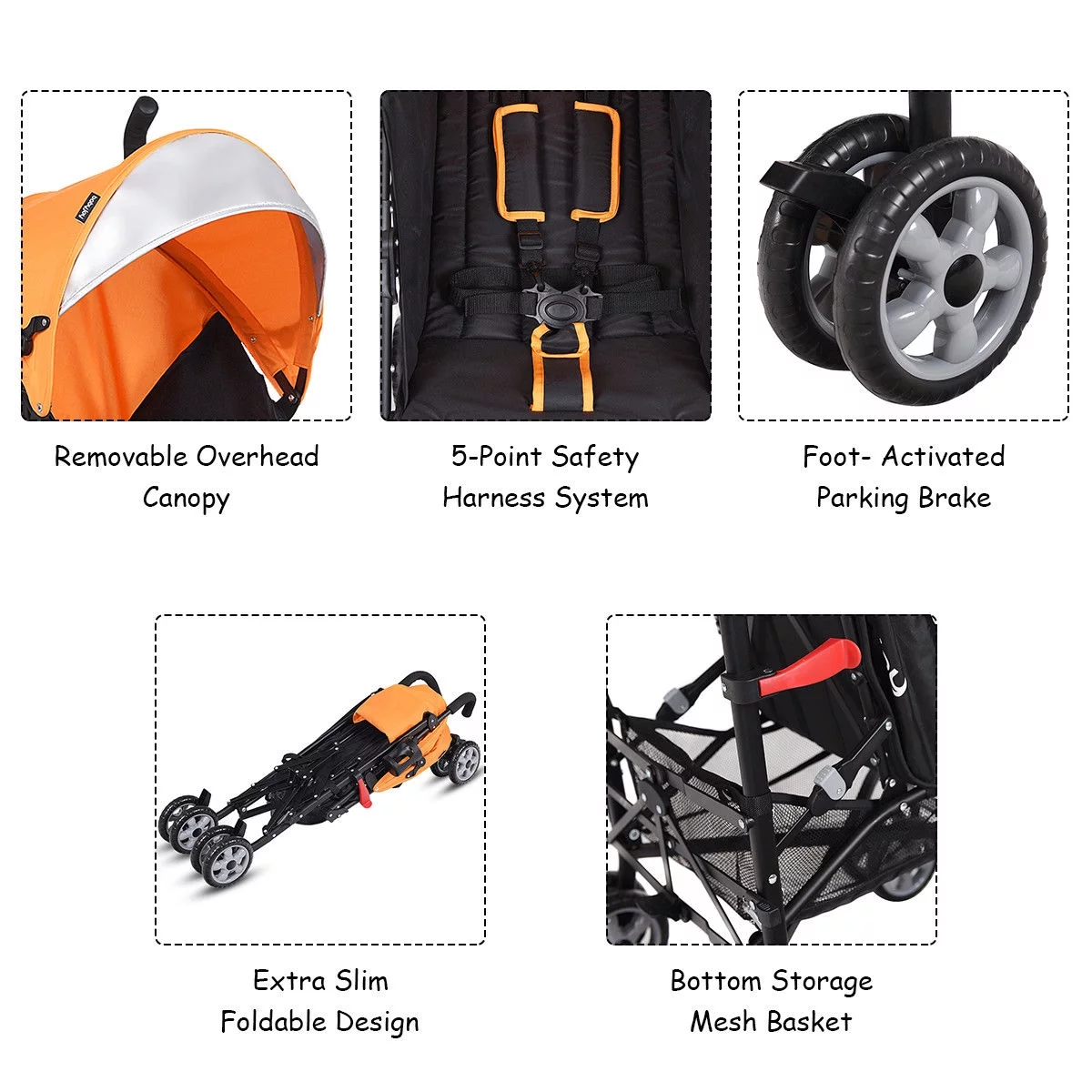 Costway Folding Lightweight Baby Toddler Umbrella Travel Stroller with Storage Basket Black - Womvr