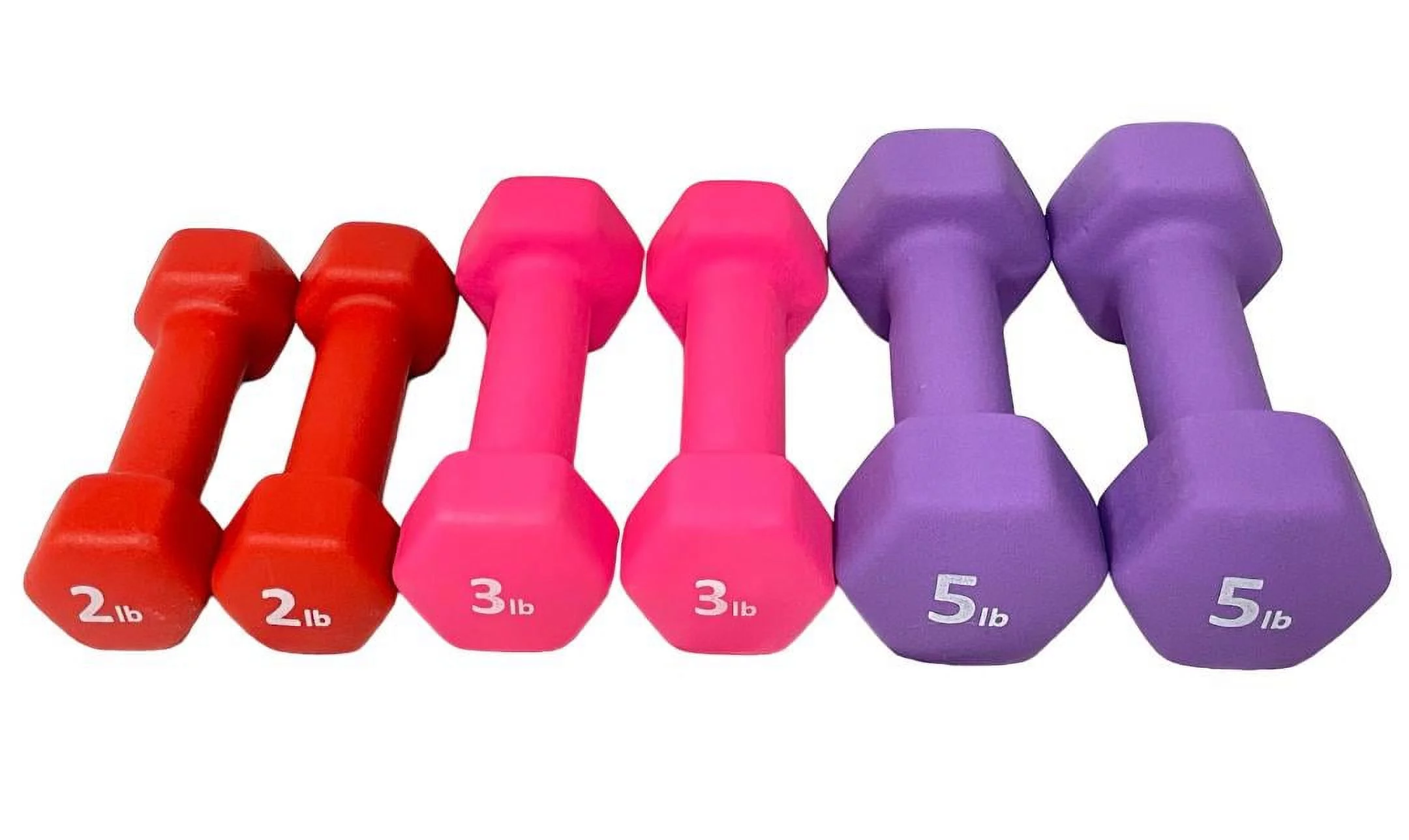 Rainforest Basics Neoprene 5 Lbs. Hex Dumbbells Hand Weights, Set of 2 - Womvr