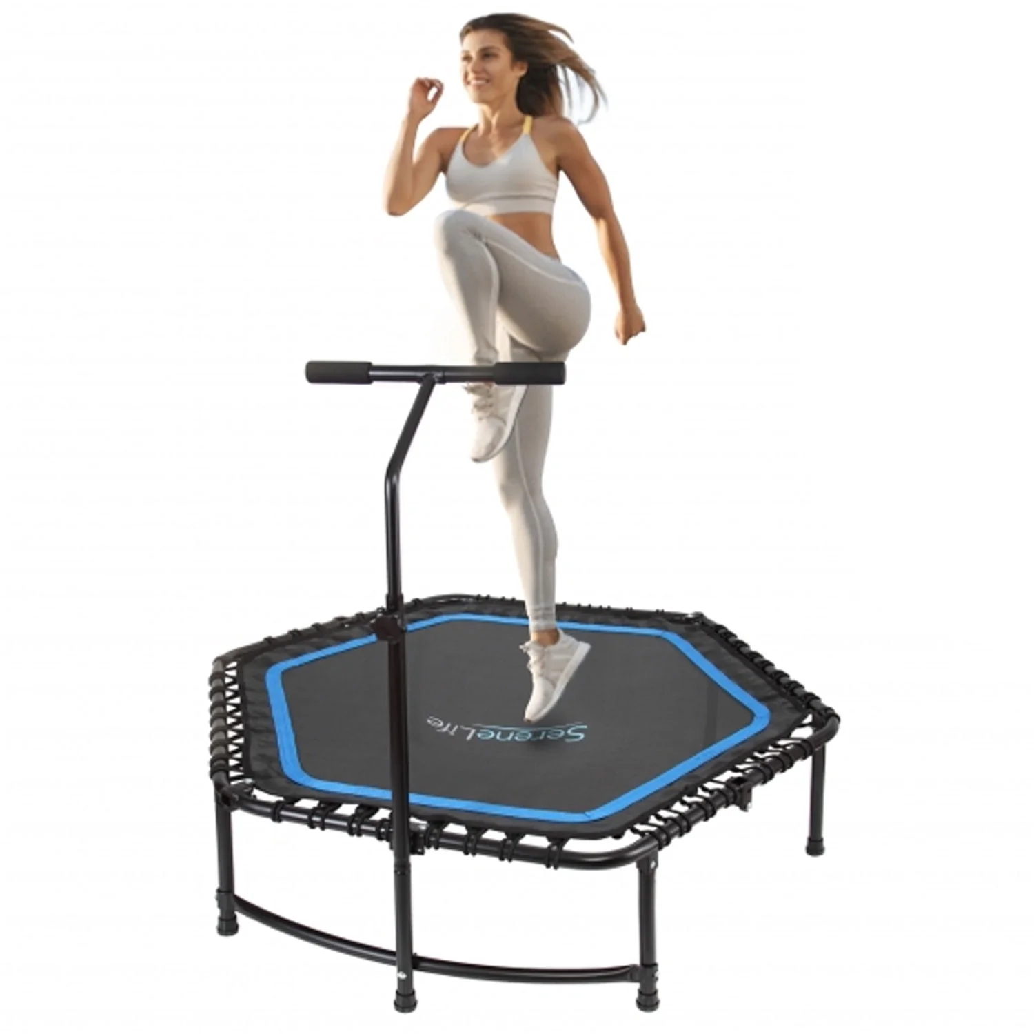 SereneLife SLELT518 - Pro Aerobics Fitness Trampoline - Portable Gym Sports Trampoline with Adjustable Handrail - Womvr