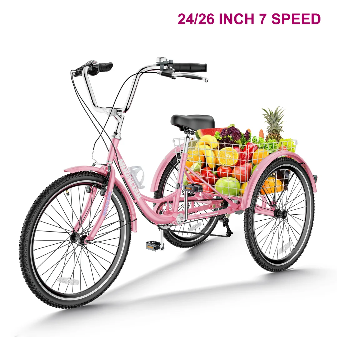 Docred Adult Tricycle 7 Speed 24 Inch Three Wheel Bike Cruiser Trike for Men/Women/Seniors - Womvr