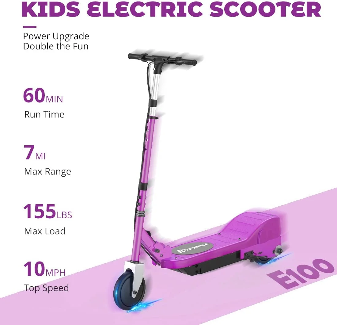 Maxtra Scooters E100 Folding Electric Scooter with Adjustable Handlebar for Kids Ages 6-12, up to 10 MPH, 155 Lbs. Max Load - Womvr