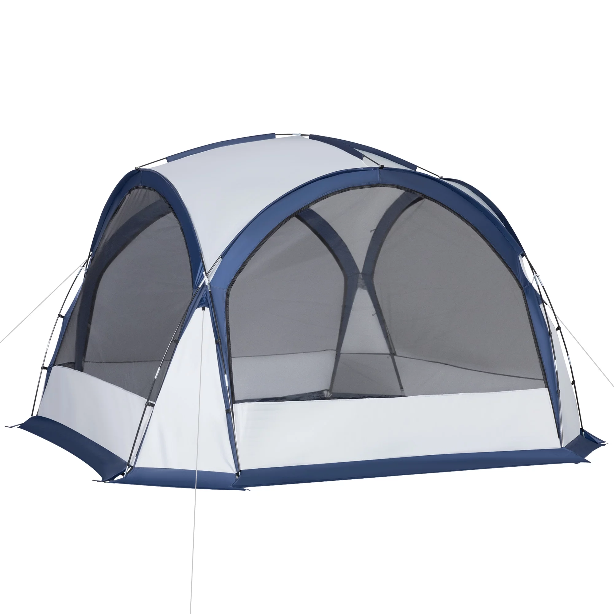 Outsunny Dome Tent for 6a??8 Persons, Camping Tent with 4 Zipped Mesh Doors, Lamp Hook, Portable Carry Bag, Screen Shelter Gazebos with 2 Pc Removal Wind/Sun Panel, White - Womvr