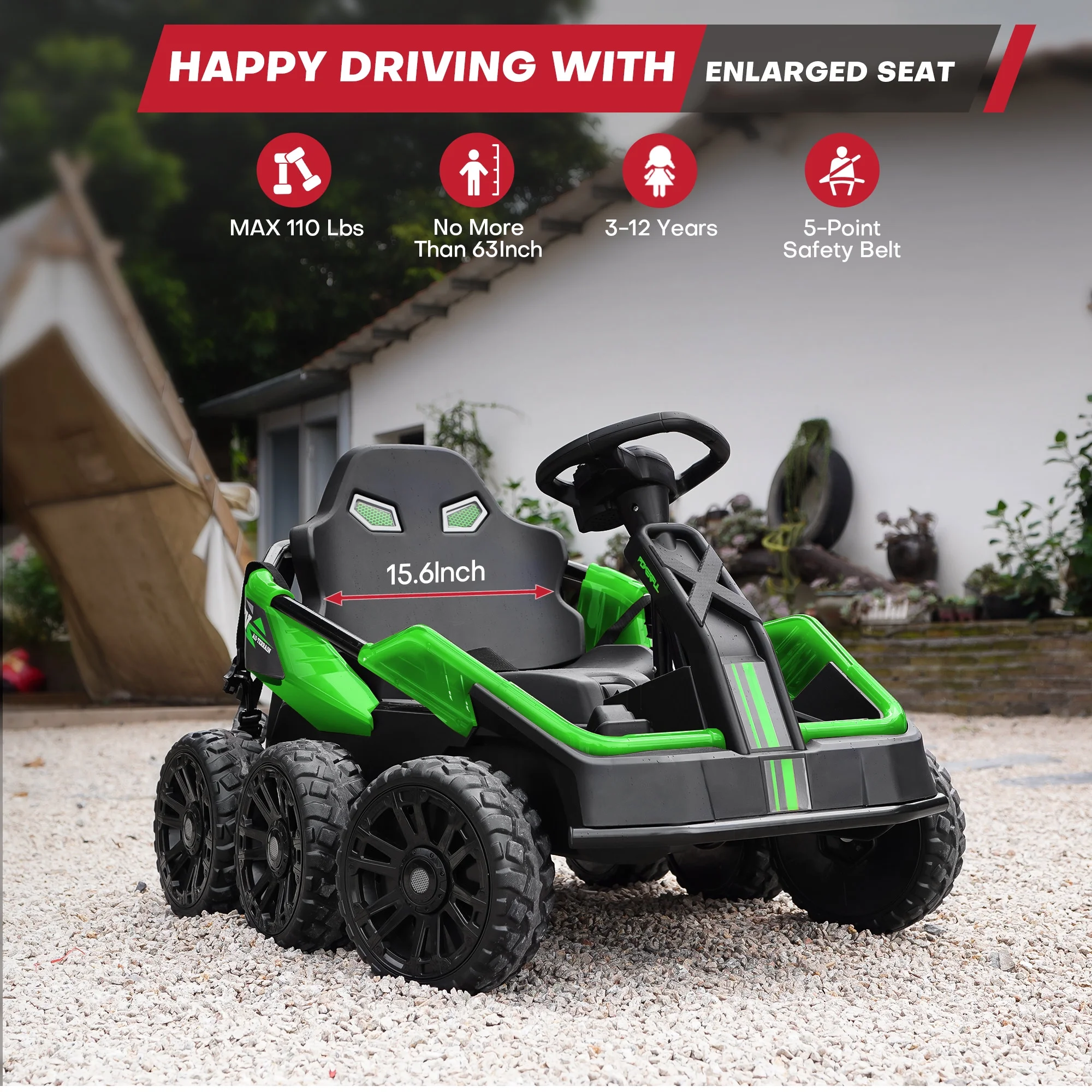 Teoayeah 24V Ride on Toys for Kids Ages 3-10, 2WD/4WD Switch, 4x75W Powerful Electric Car, 4 Shock Absorbers, Parent Remote, Music Player - Green - Womvr