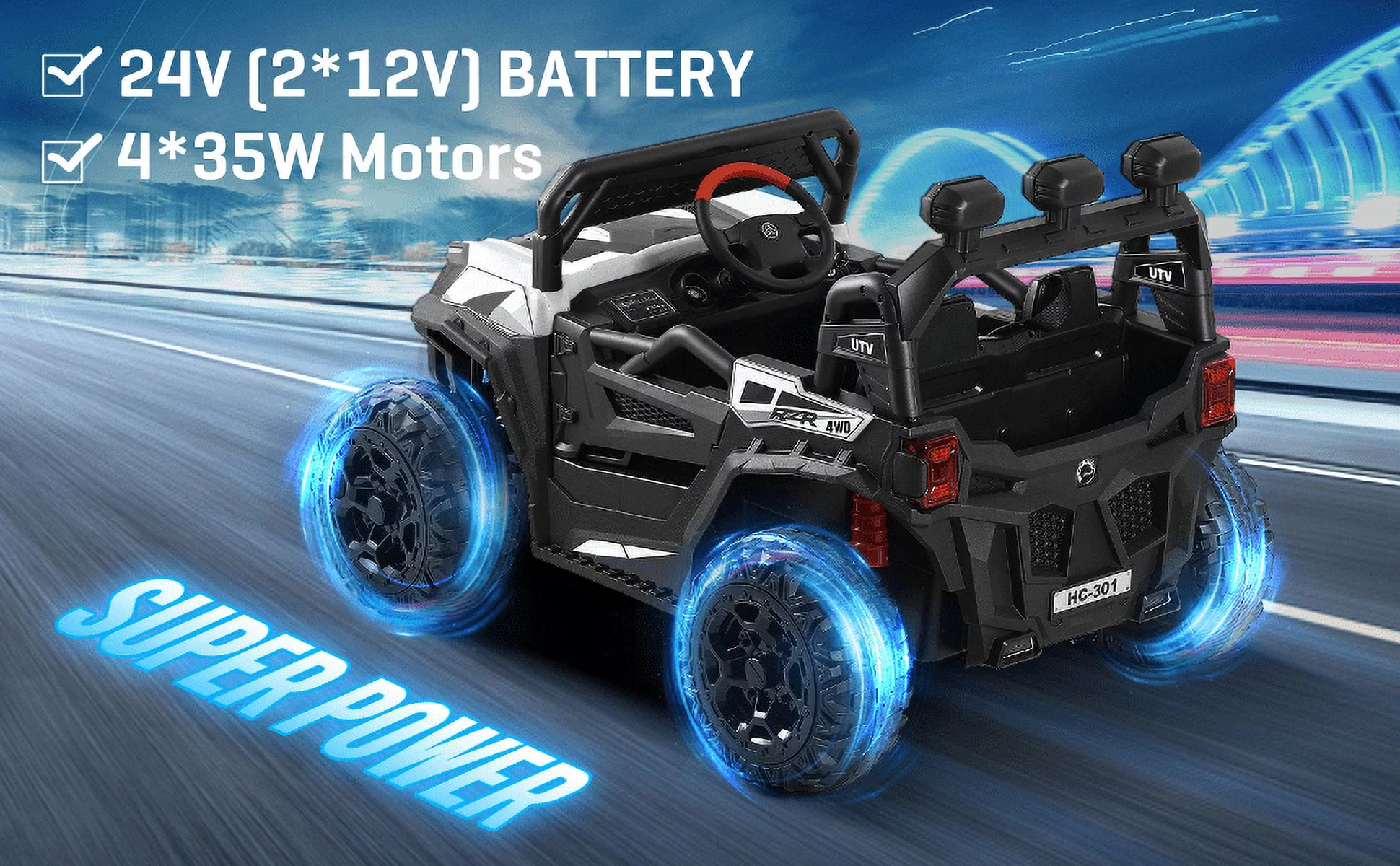 TOKTOO 24V Ride on Car, 4WD Powered Ride on UTV with Remote Control & Trunk Storage Space,  1 Seater Kid Car for Boys Girls -Blue - Womvr