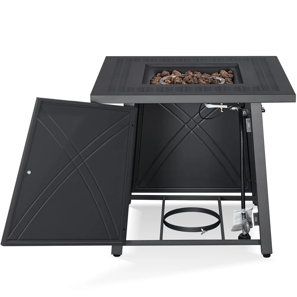 Topeakmart 28'' Square Propane Fire Pit Table 50,000 BTU with Lid & Iron Tabletop, Black - Womvr