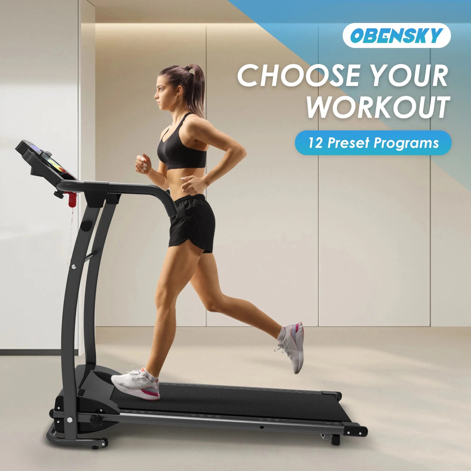OBENSKY 1000W Portable Foldable Treadmill, Running Jogging Quiet Fitness Machine/Black - Womvr