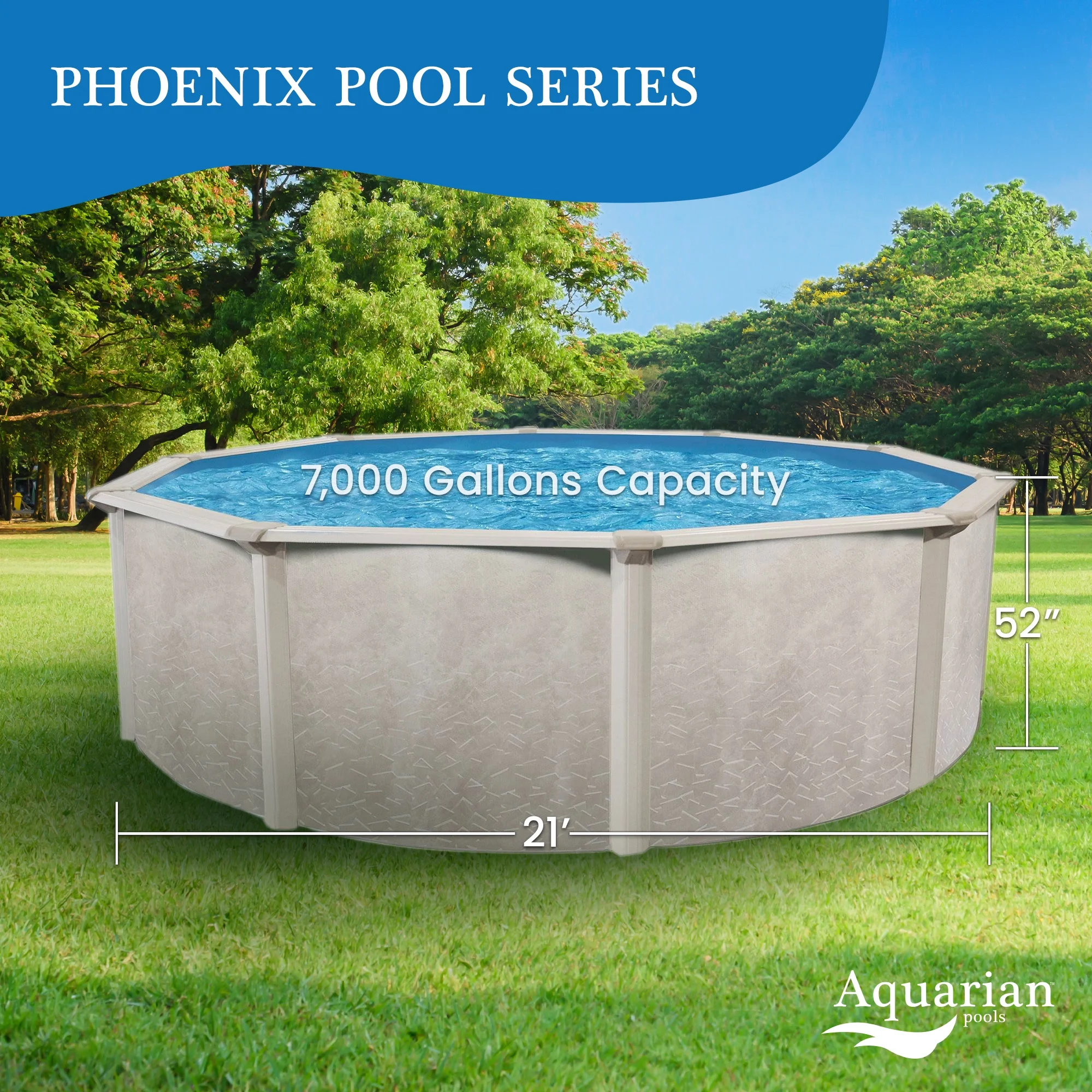 Aquarian Phoenix 15 Foot x 52 Inch Steel Frame Above Ground Swimming Pool - Womvr