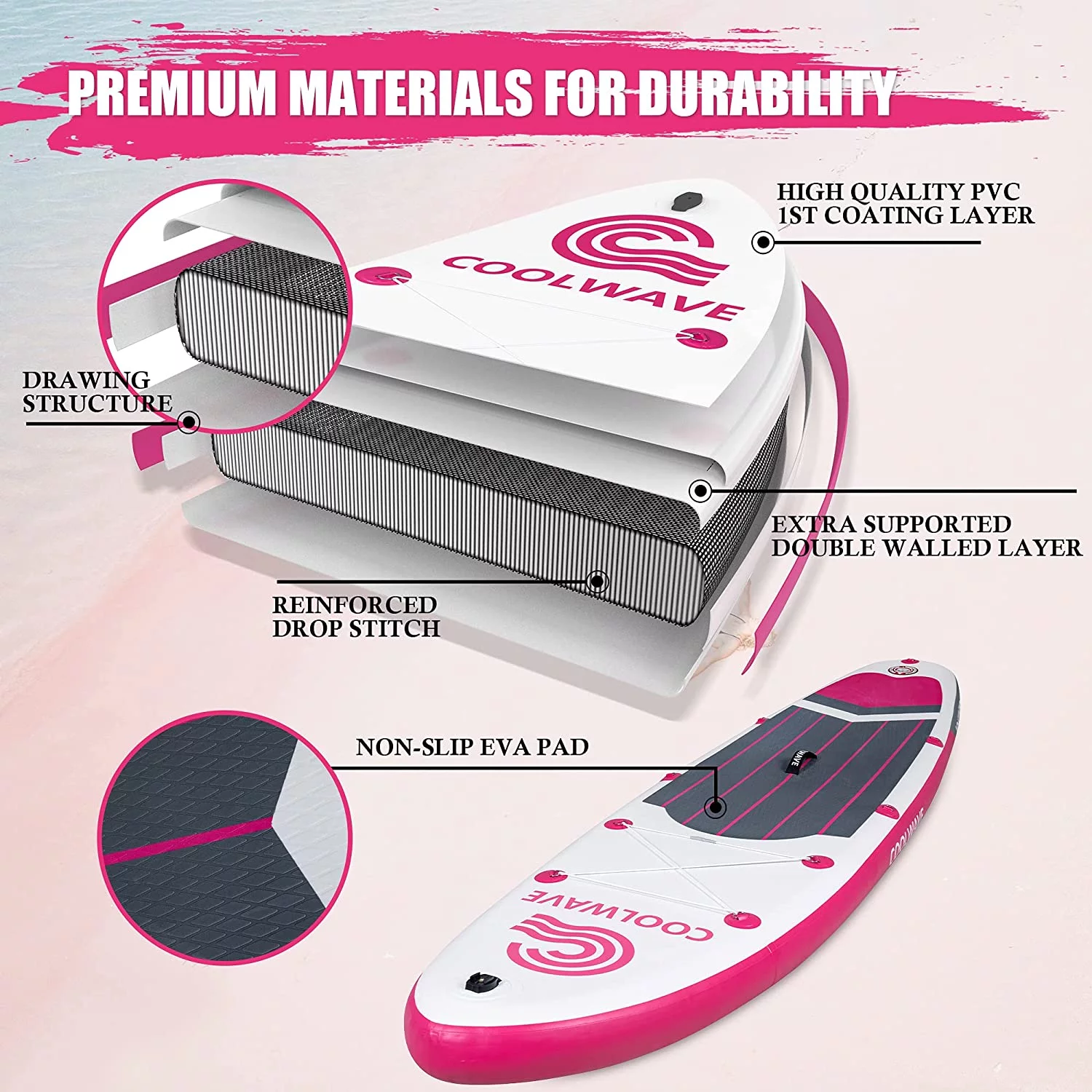 Inflatable Paddle Board (Pink) - Womvr