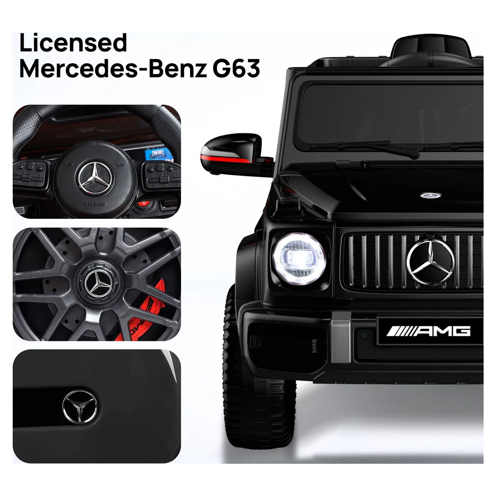 12Volt 1 Seater Mercedes-Benz G63 Licensed Powered Ride on Toy with Remote Control, Gift for Kids Aged 2~4 Years -Red - Womvr